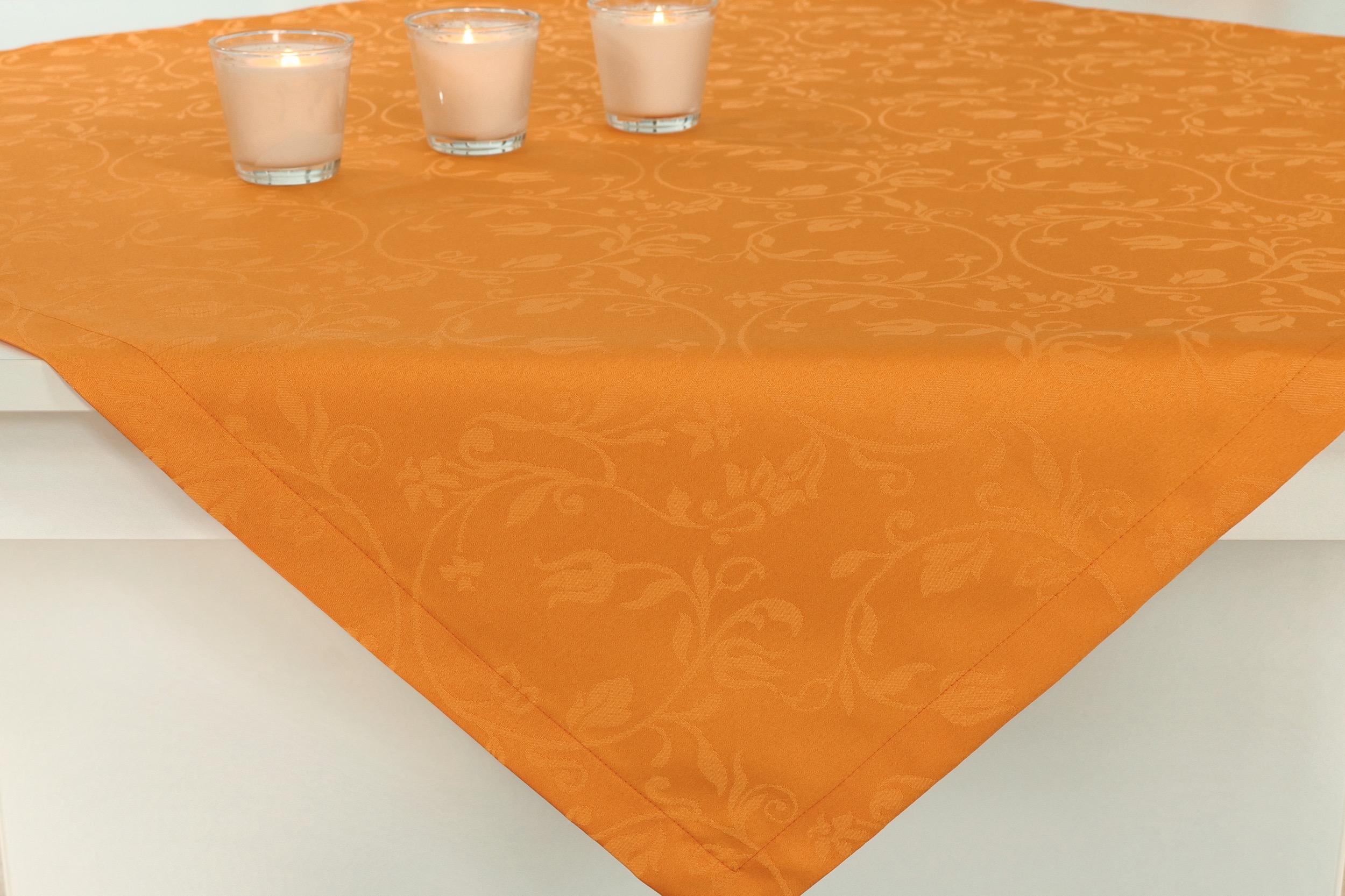 Tischdecke mit Fleckschutz Orange Blütenranke Fresh ab 80x80 cm - 200x200 cm QUADRATISCH