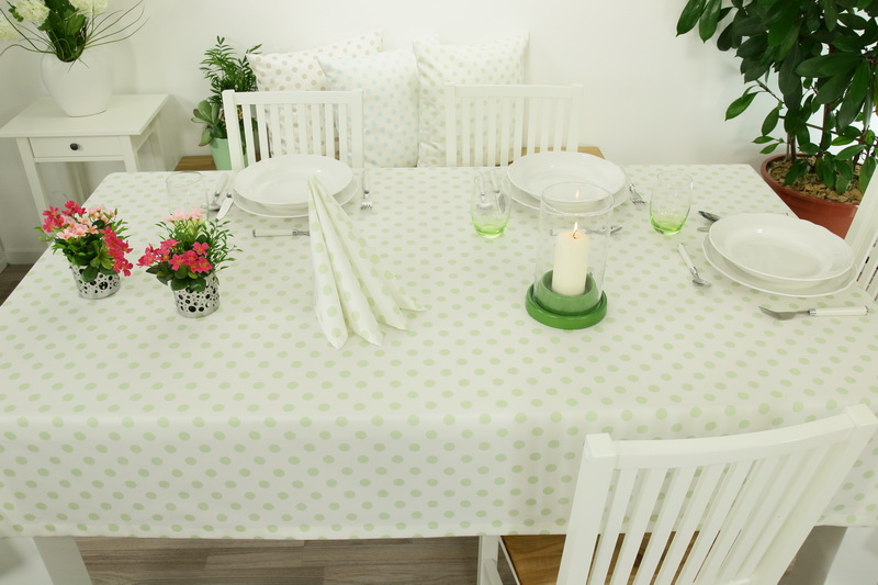 Tischdecke Punkte Weiß Lindgrün SAONI Breite 180 cm