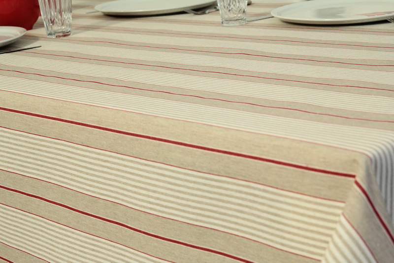 Abwaschbare Tischdecke Natur Beige Streifen Rot JANITA Breite 110 cm