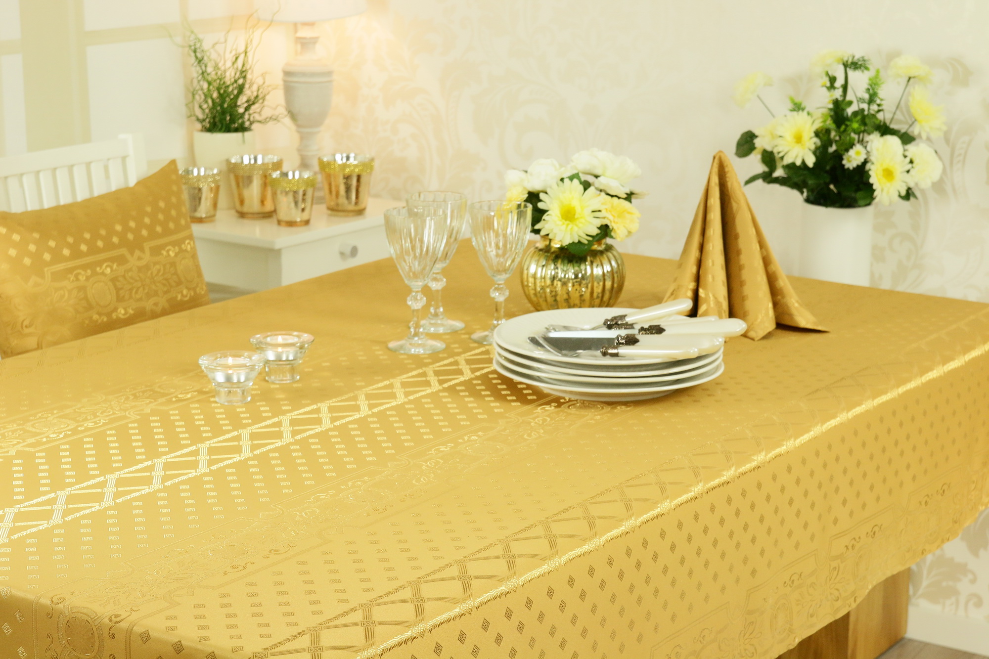 Tischdecke Gold gemustert Breite 140 cm