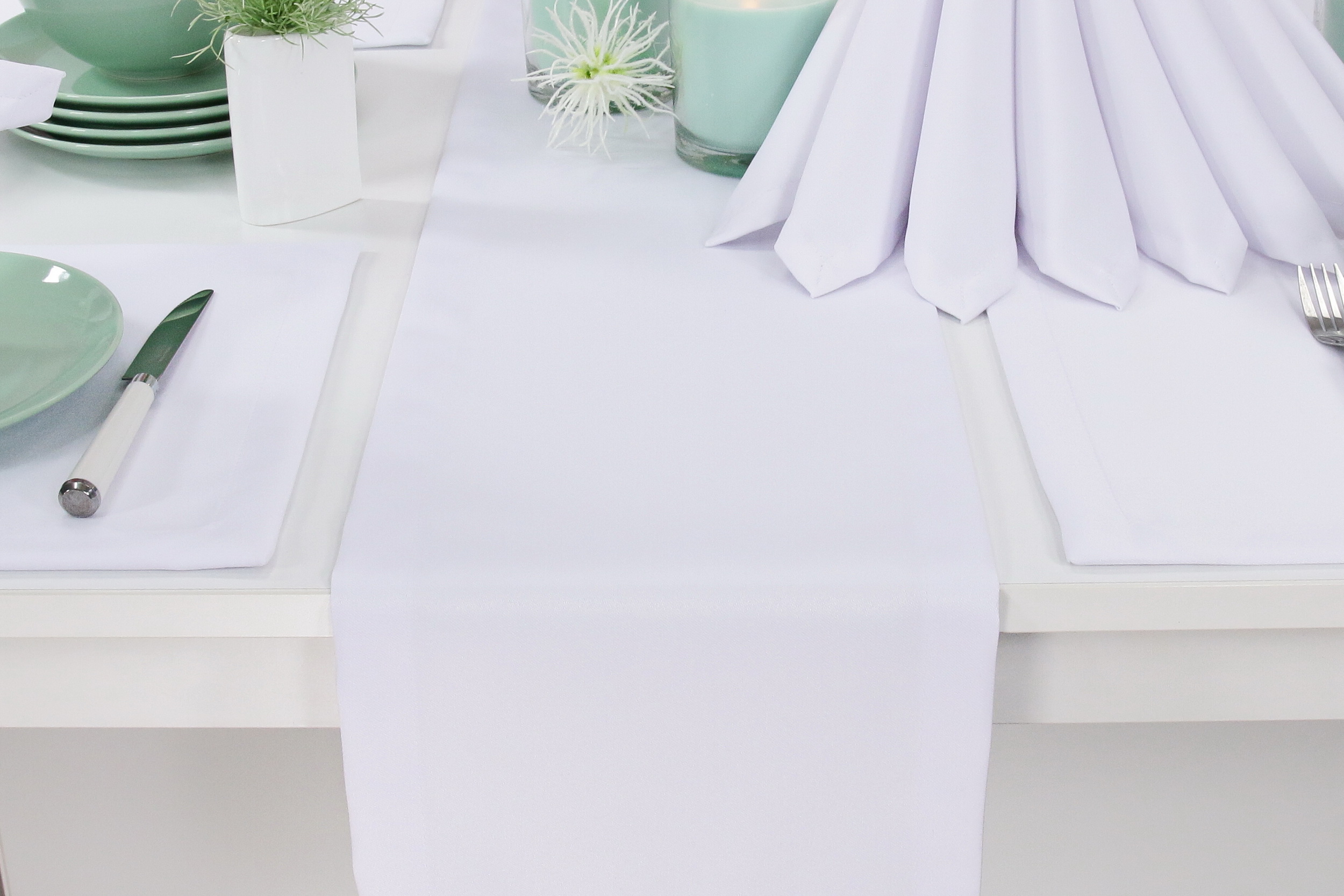 Damast Tischläufer Weiß uni mit Fleckschutz Breite 30 cm