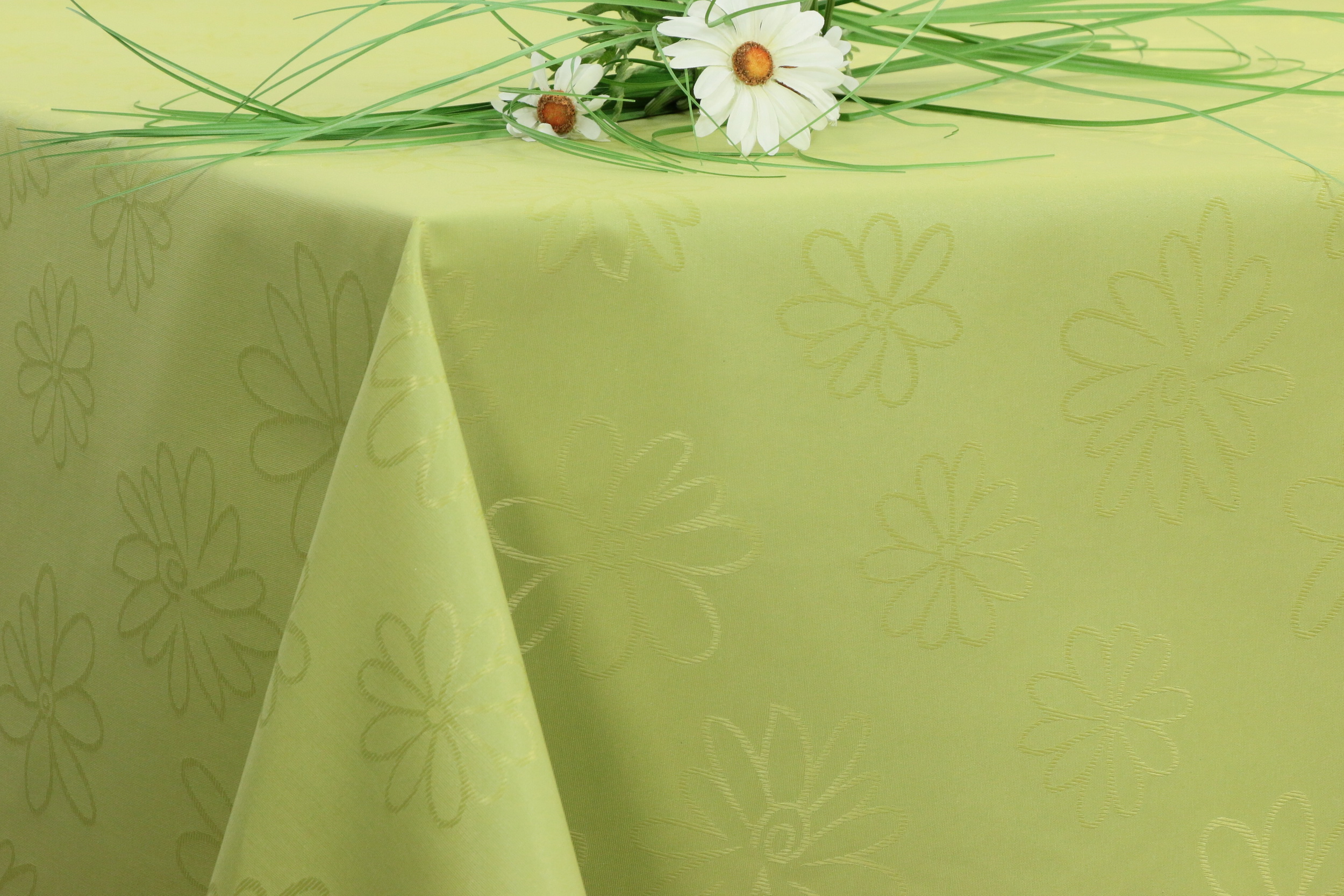 Tischdecke abwaschbar Grün Blumenmuster Mari Breite 138 cm