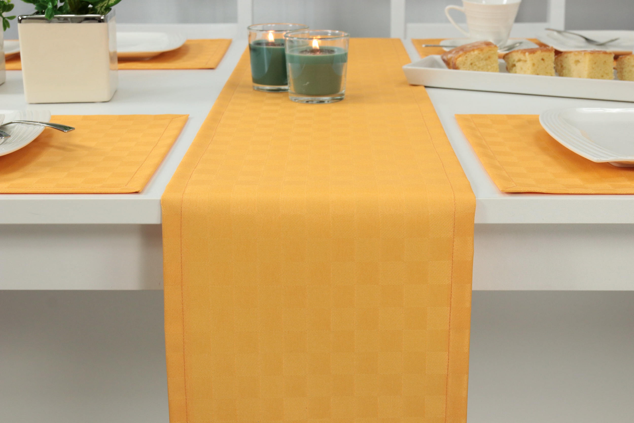 Tischläufer Gelb kleines Karo abwaschbar Janita Breite 40 cm