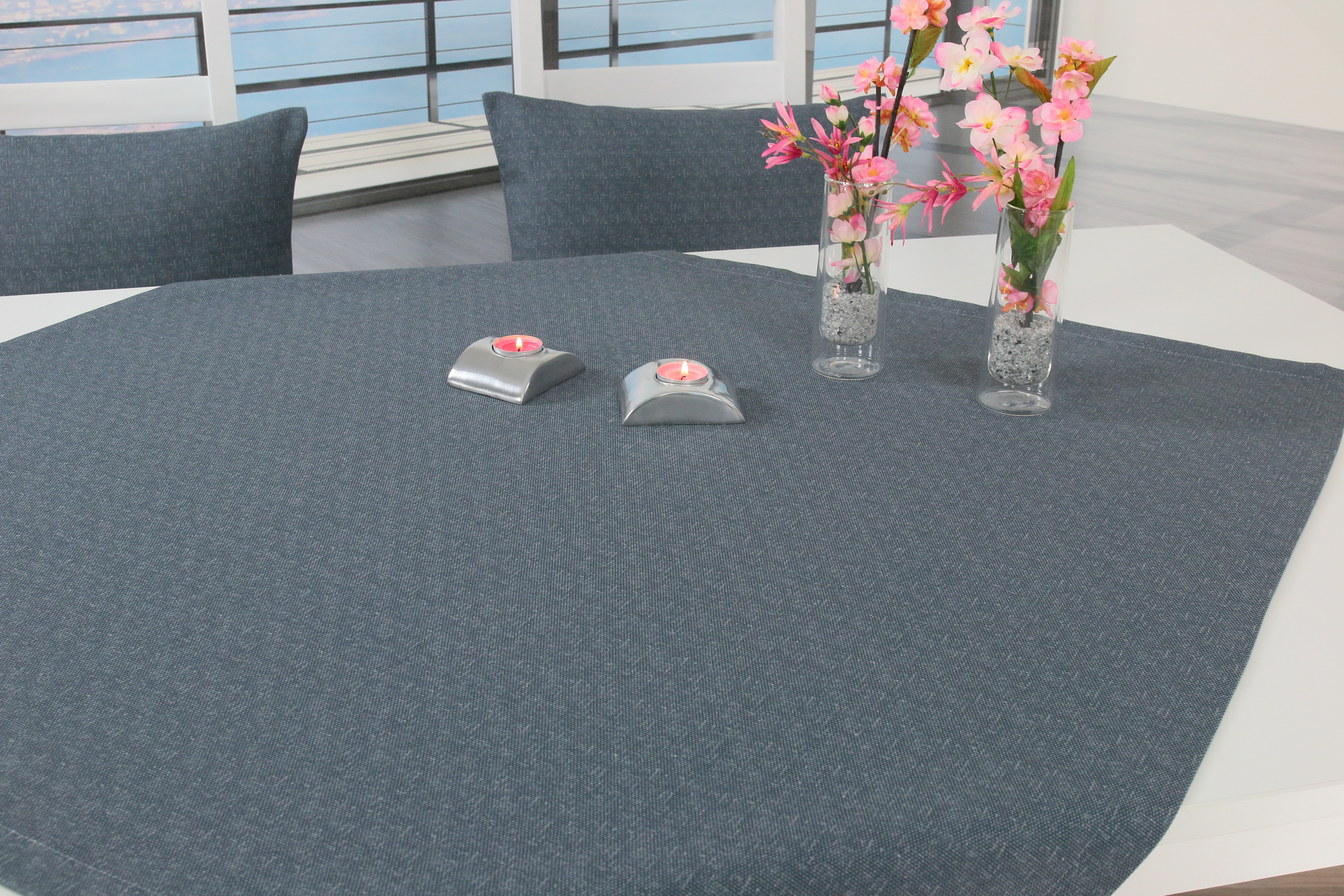 Tischdecke mit Fleckschutz Blau Grau uni Venezia ab 80x80 cm bis 200x200 cm QUADRATISCH