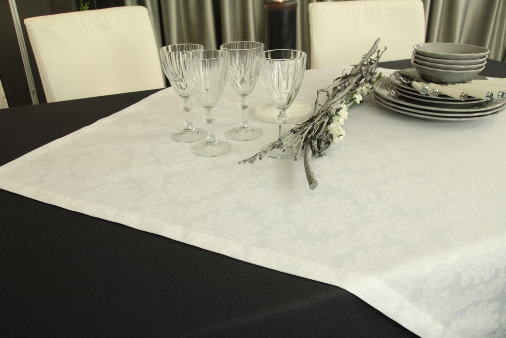 Tischwäsche Weiß Ornamente mit Fleckschutz Größe 80x80 cm - 200x200 cm QUADRATISCH
