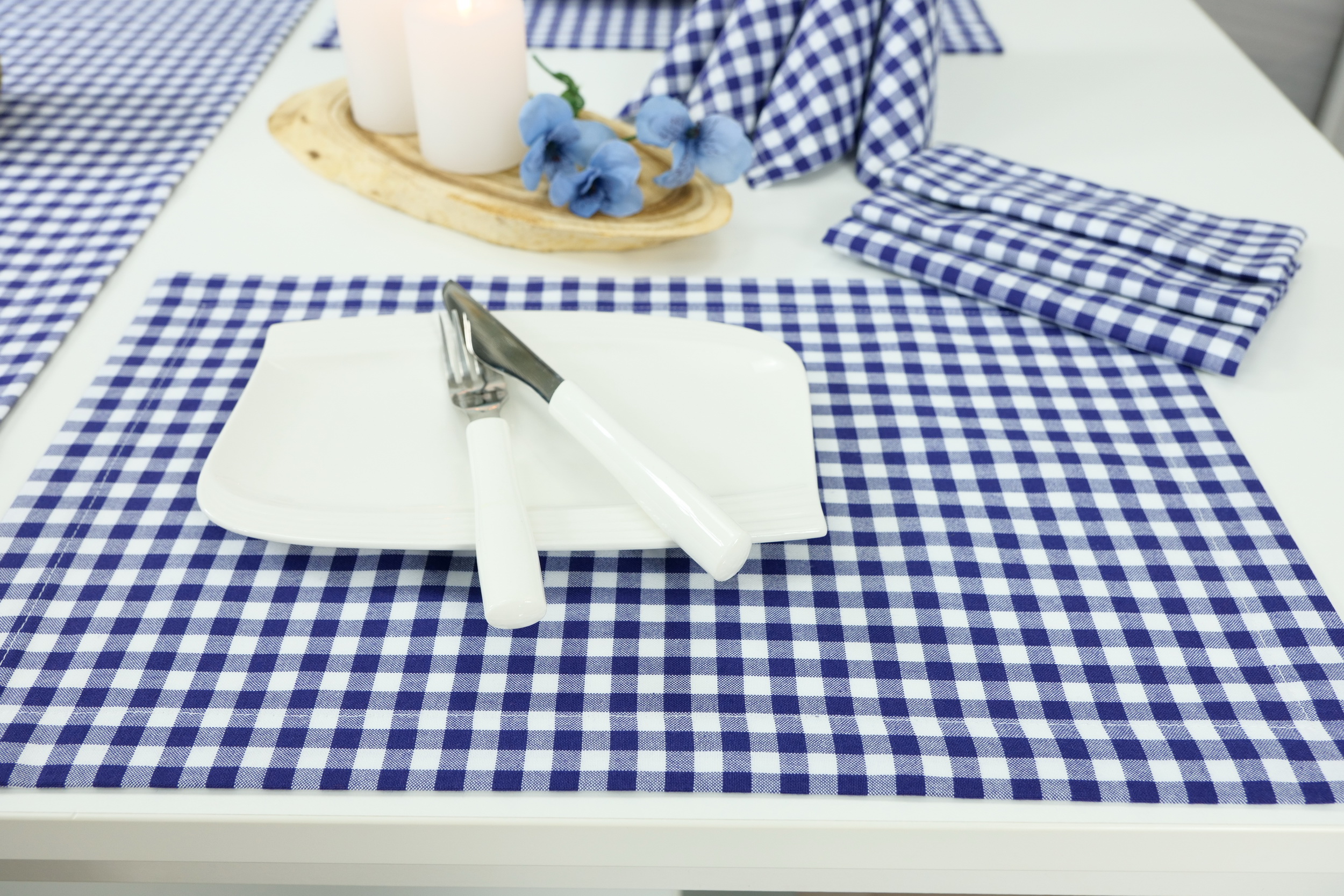 Tischset Blau Weiß kariert Bärbl Größe 30x48 cm Platzset