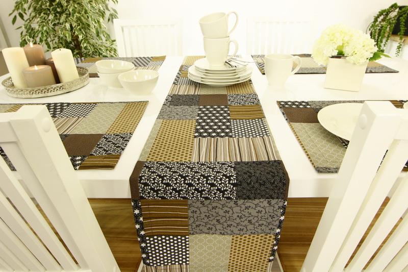 Tischläufer in Patchwork Design Schwarz Braun Grau Breite 40 cm