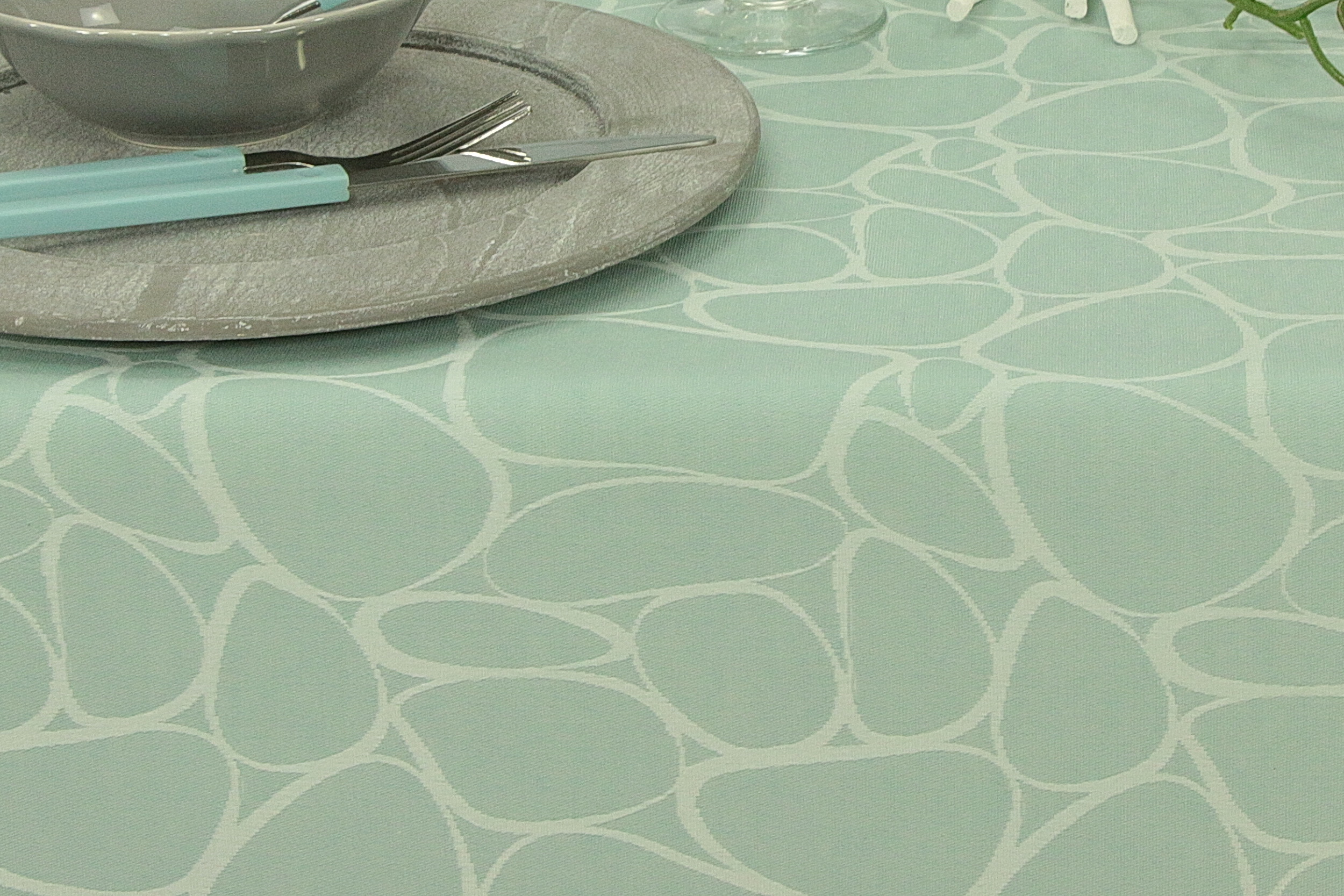 Tischdecke abwaschbar Pastell Mint Steinmuster Mosaik Breite 130 cm