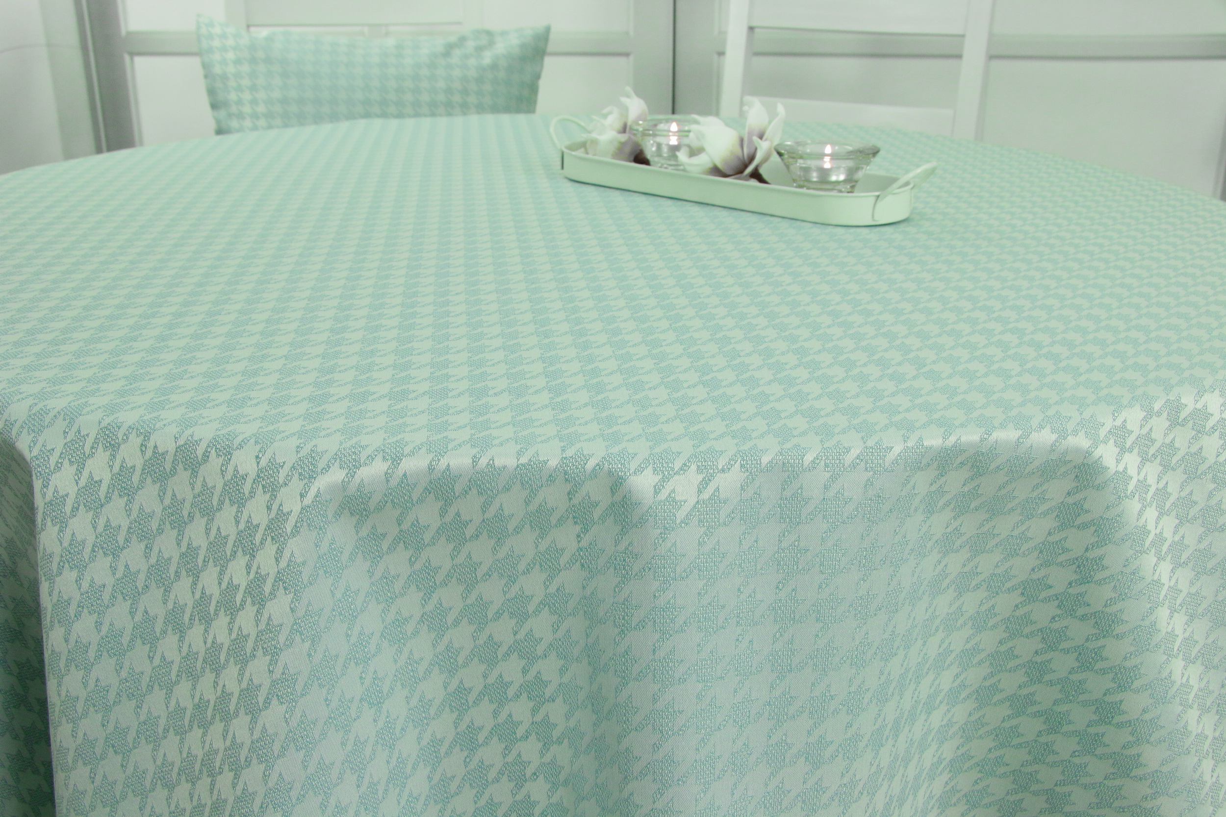 Tischdecke mit Fleckschutz Evita Perlmint Muster ab 80 cm bis 200 cm RUND