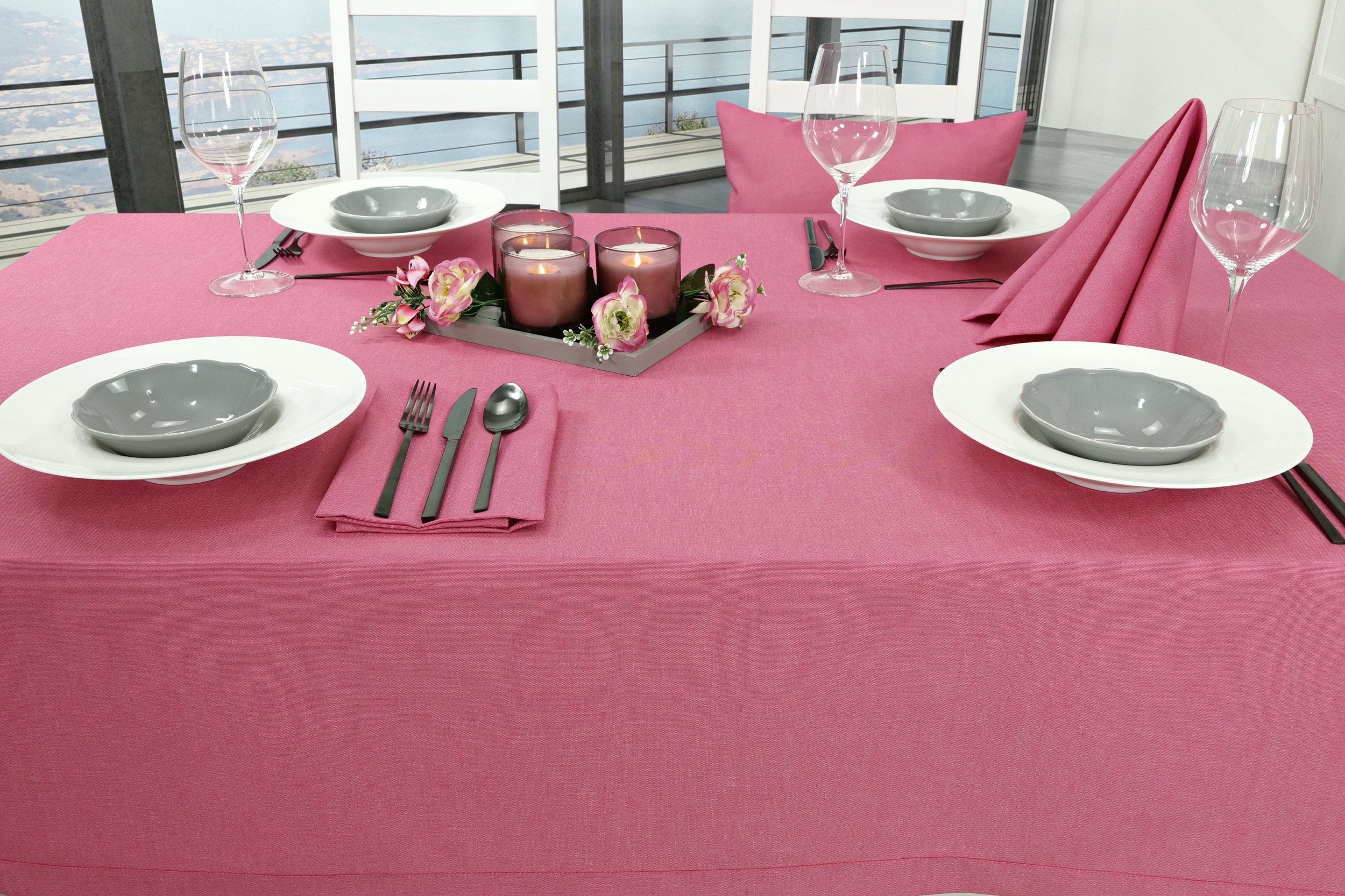 Tischdecke mit Fleckschutz Pink uni Outside Breite 130 cm