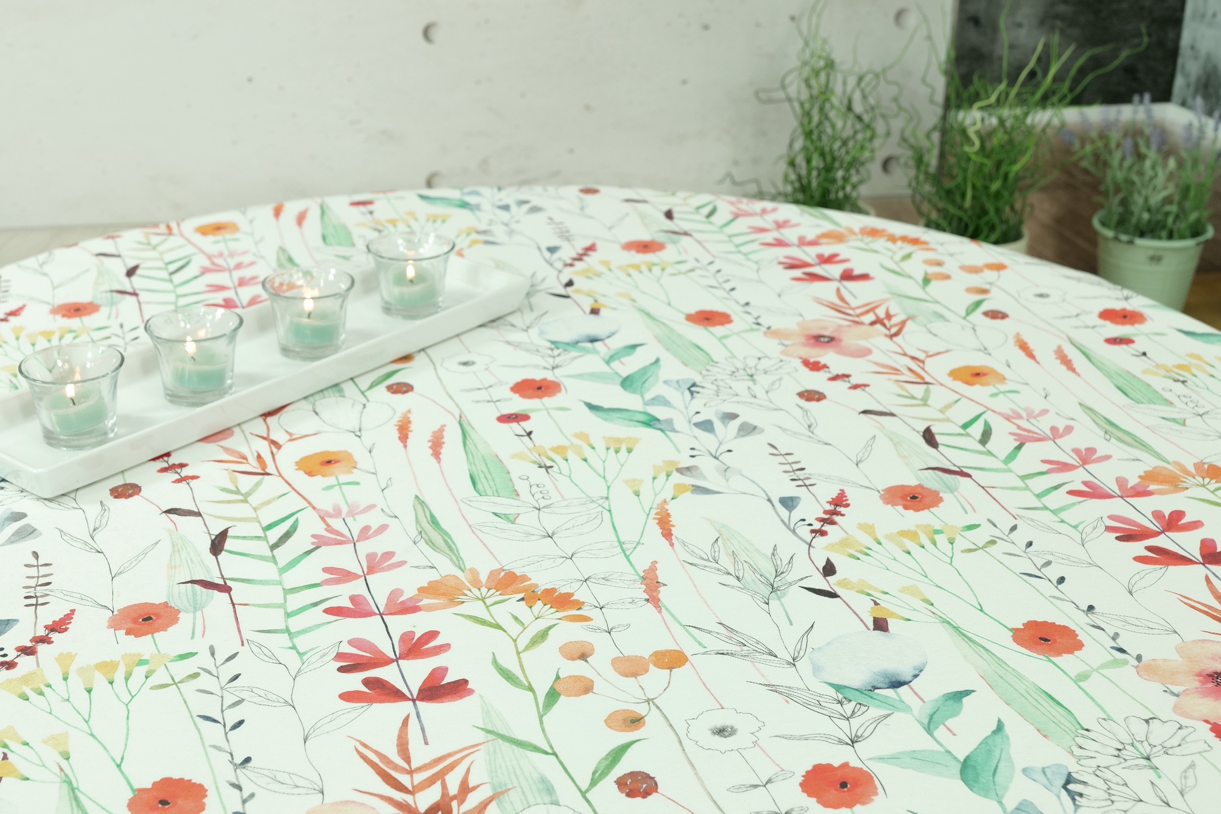 Tischdecke abwaschbar Muster bunte Pflanzen Beatrice Breite 100 cm OVAL