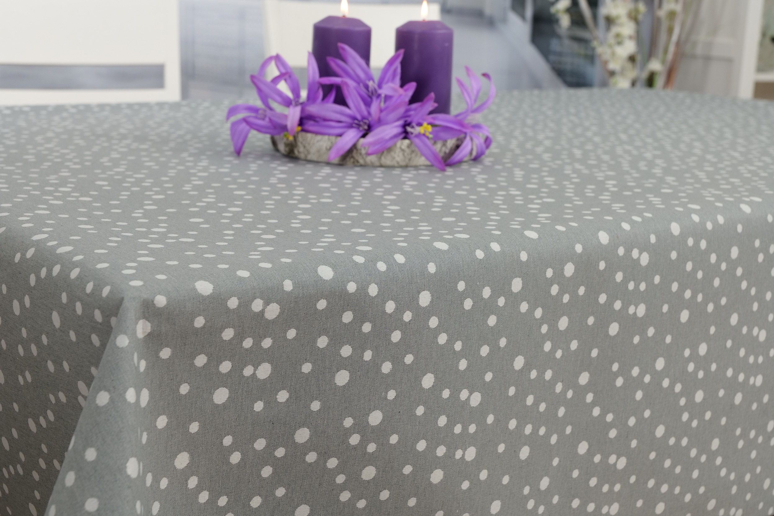 Abwaschbare Tischdecke Grau gepunktet Small Point Breite 110 cm