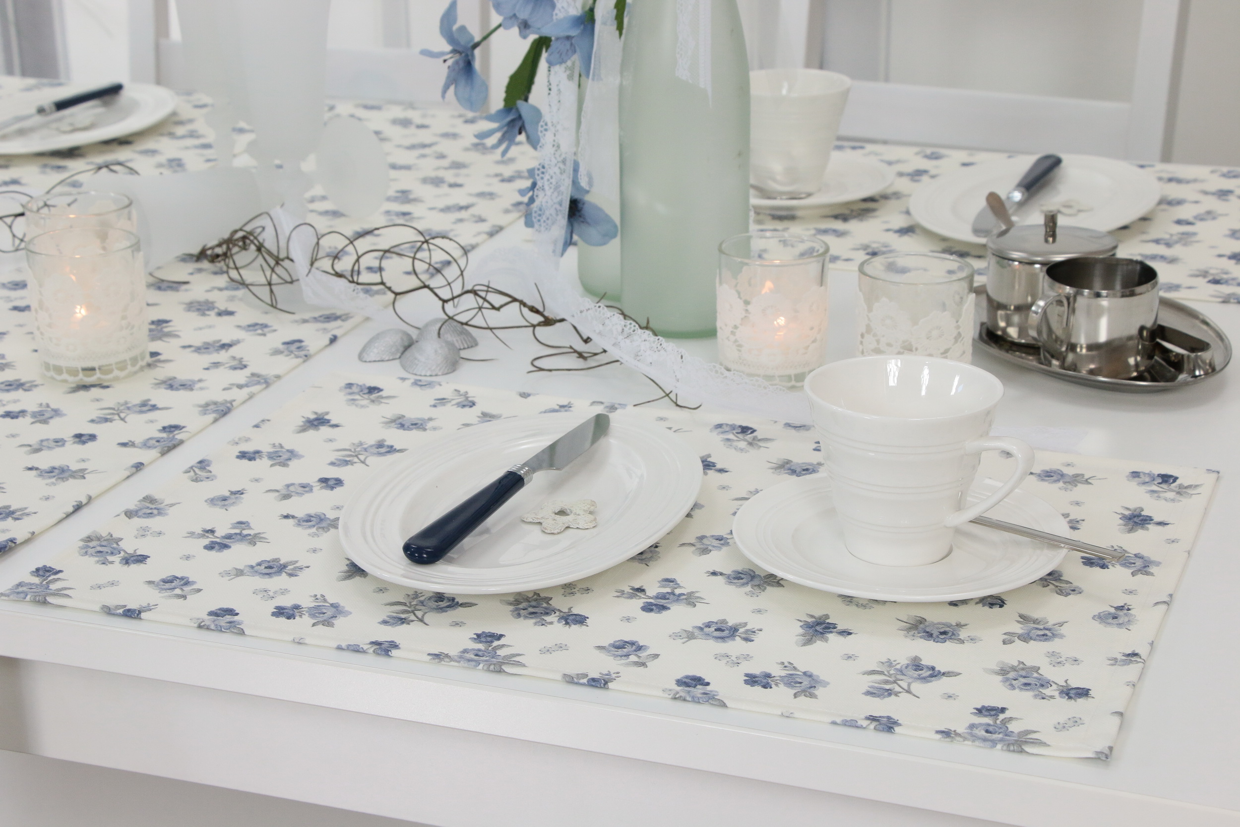 Tischset abwaschbar Weiß Grau Blau Rose Größe 32x42 cm Platzset
