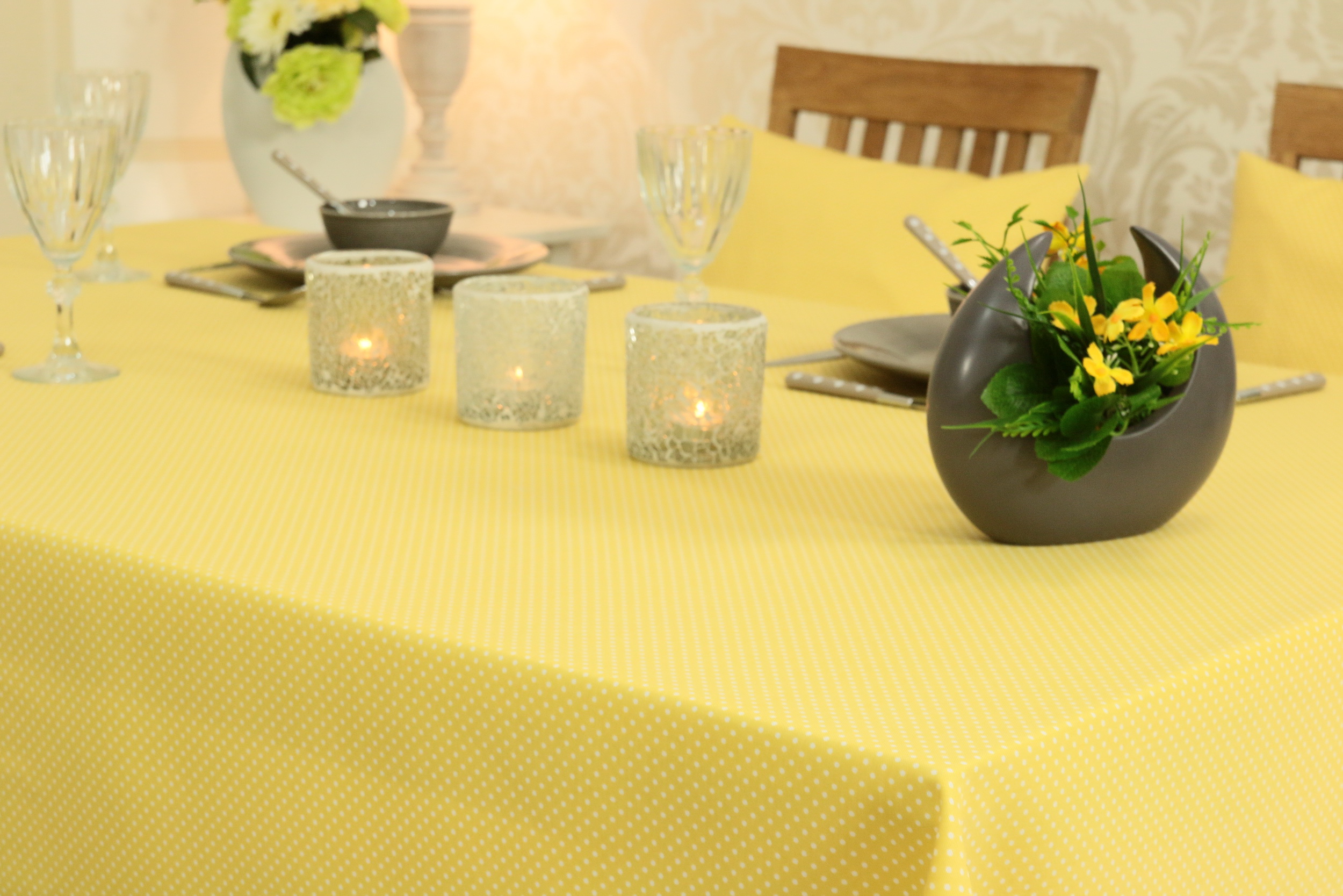 Tischdecke Gelb Pünktchen Weiß Pia Breite 110 cm