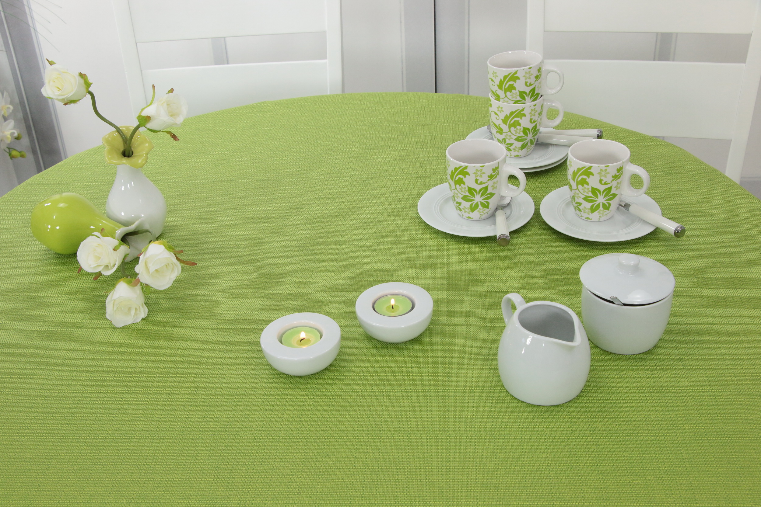 Tischdecke abwaschbar Farngrün einfarbig Linado Breite 90 cm OVAL