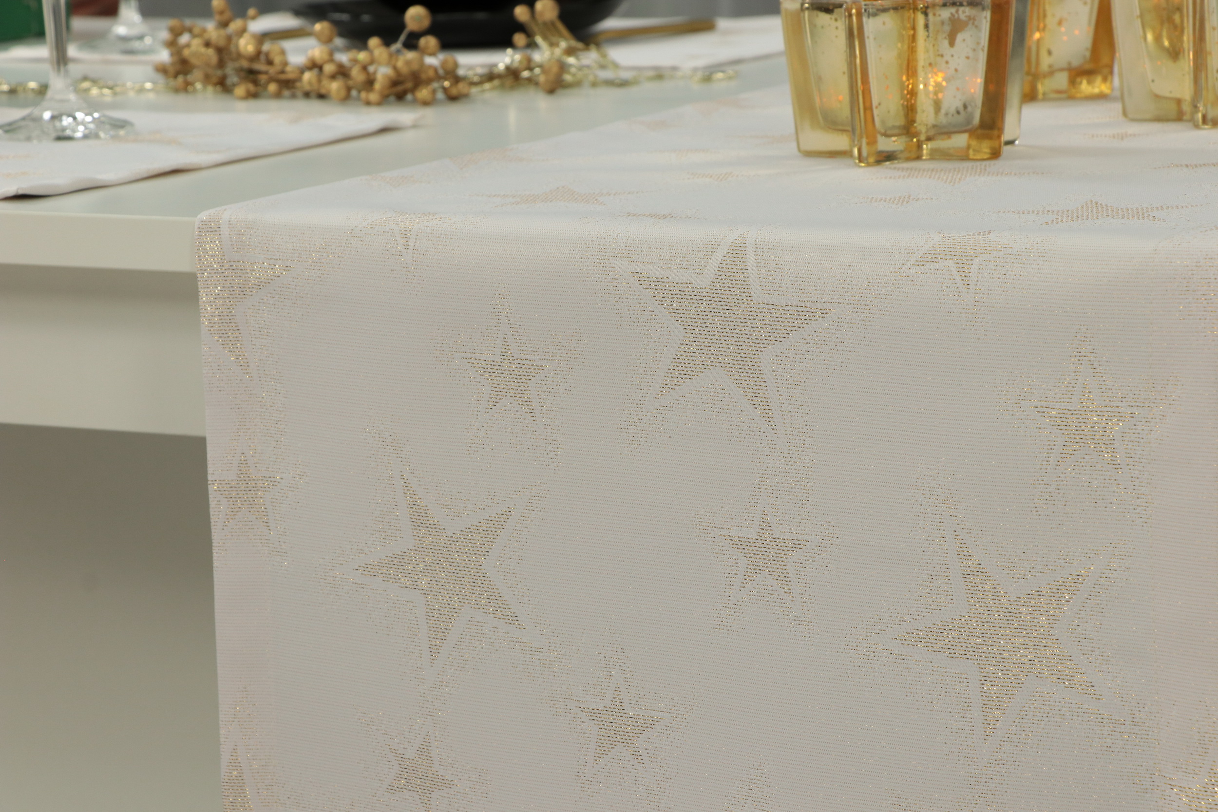 Weihnachtstischläufer mit Fleckschutz Advent champagner goldene Sterne Breite 40 cm