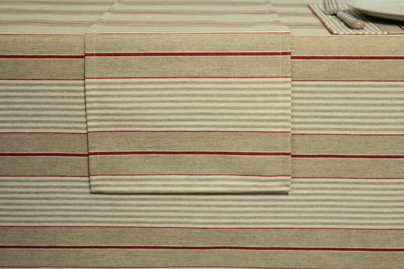 Tischläufer abwaschbar Natur Beige Streifen Rot JANITA Breite 40 cm