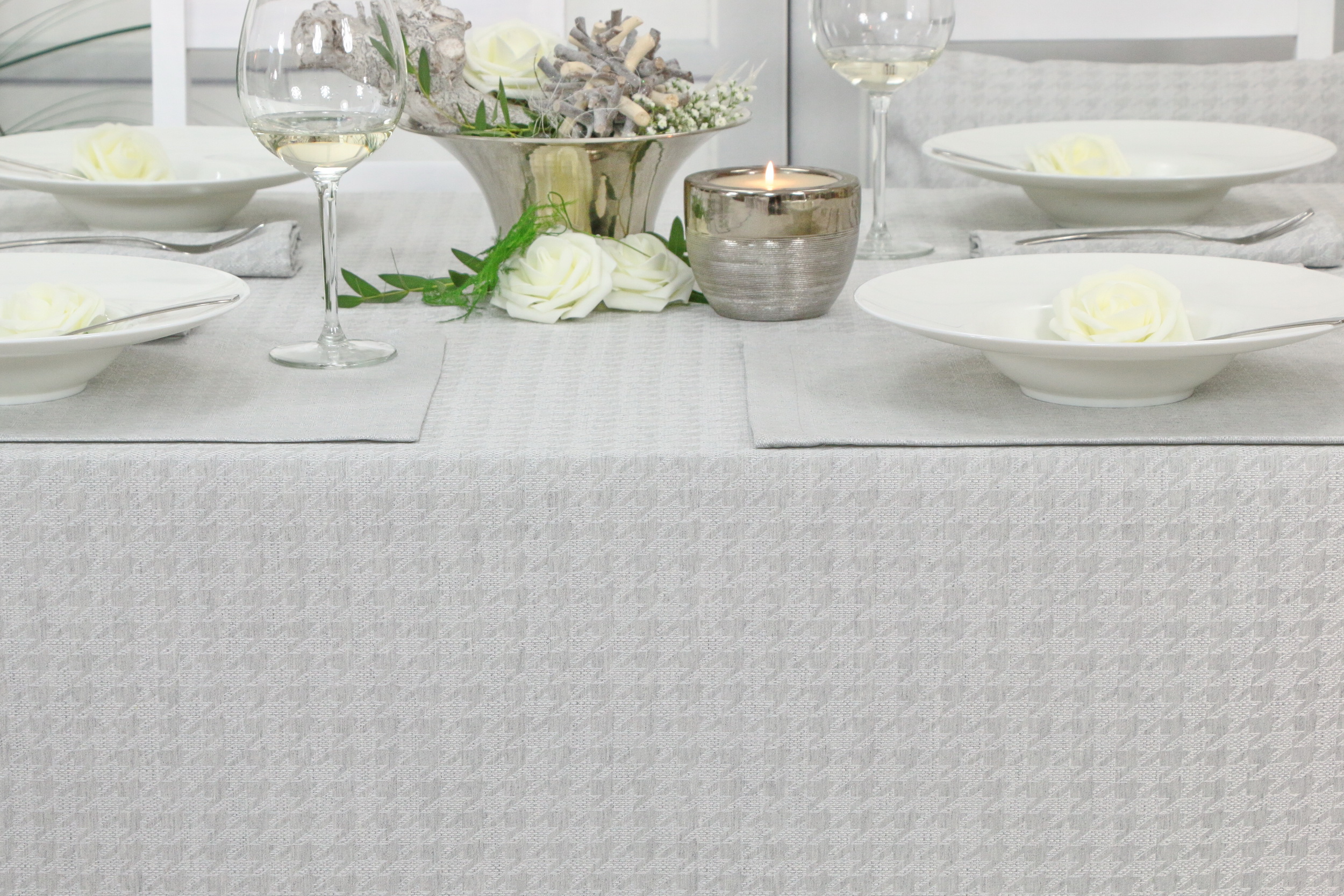 Tischdecke mit Fleckschutz Evita Perlgrau Muster Breite 150 cm