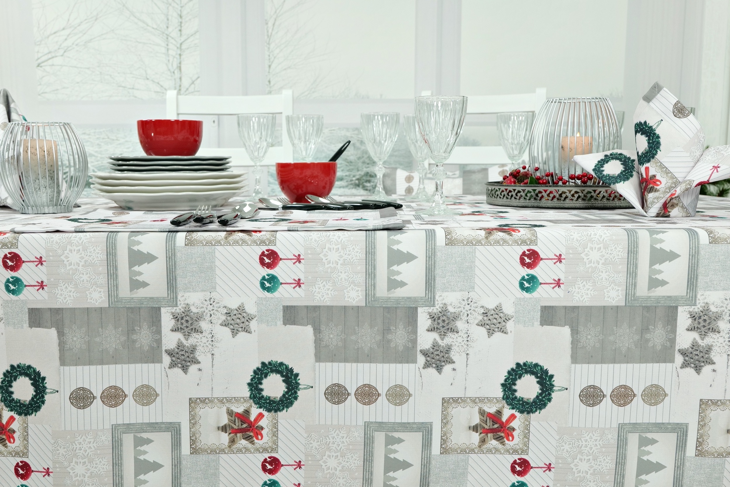 Weihnachtliche Tischdecke mit Fleckschutz Noel Breite 100 cm