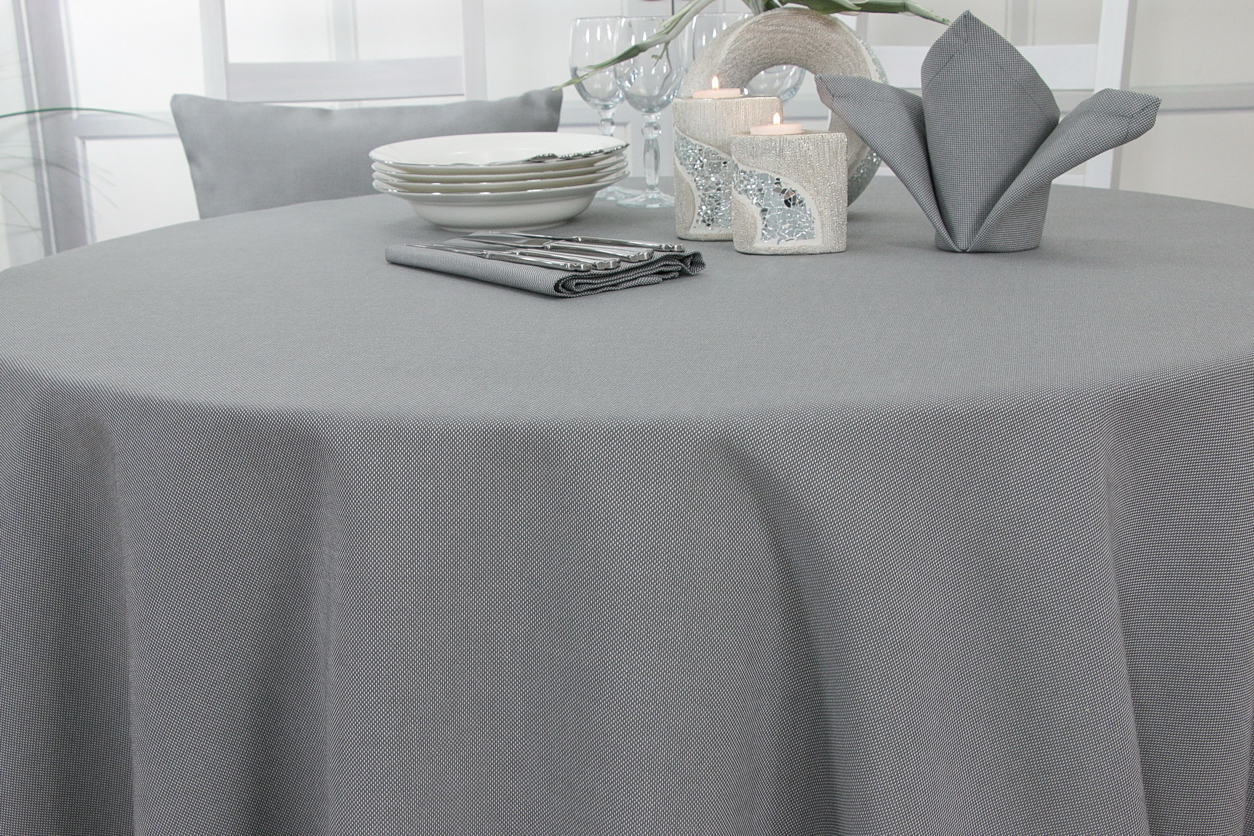 Tischdecke mit Fleckschutz Grau uni Liberas ab 80 cm bis 200 cm RUND
