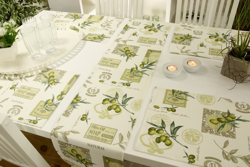 Abwaschbarer Tischläufer Olive Muster LONA Breite 25 cm