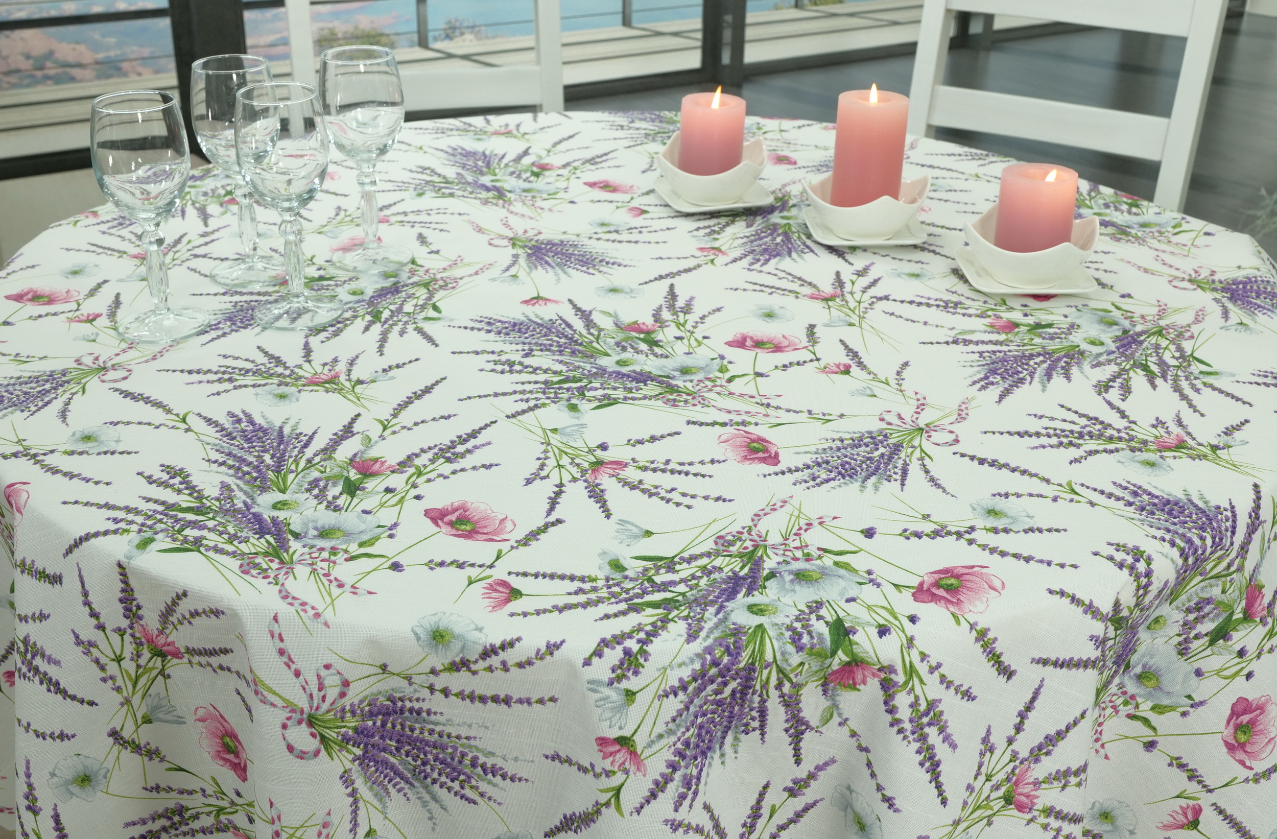 Abwaschbare Tischdecke Motiv Lavendelstrauß ab Ø 80 cm bis 138 cm RUND