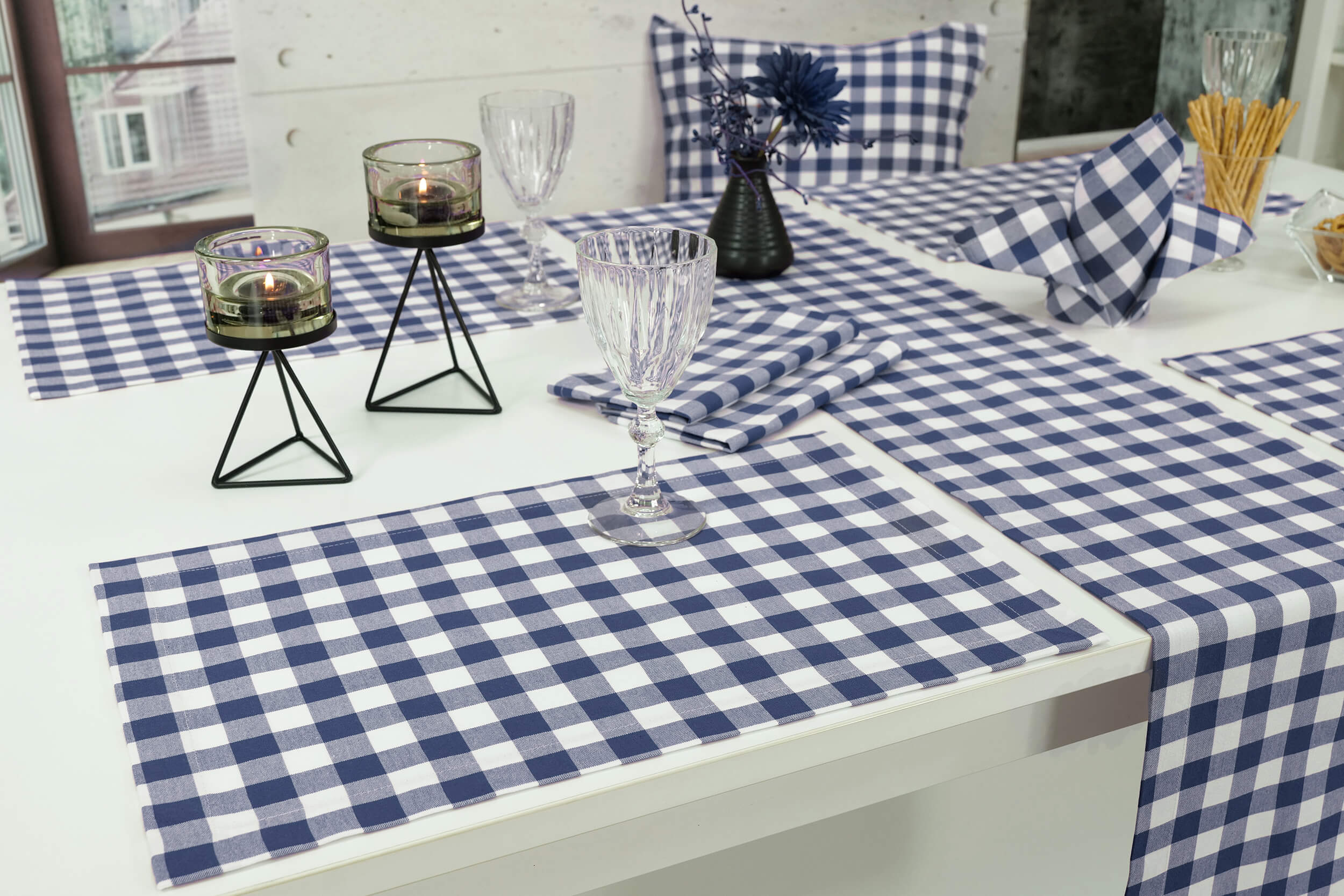 Karierte Tischsets Blau Weiß Cuadros Größe 30x48 cm Platzset