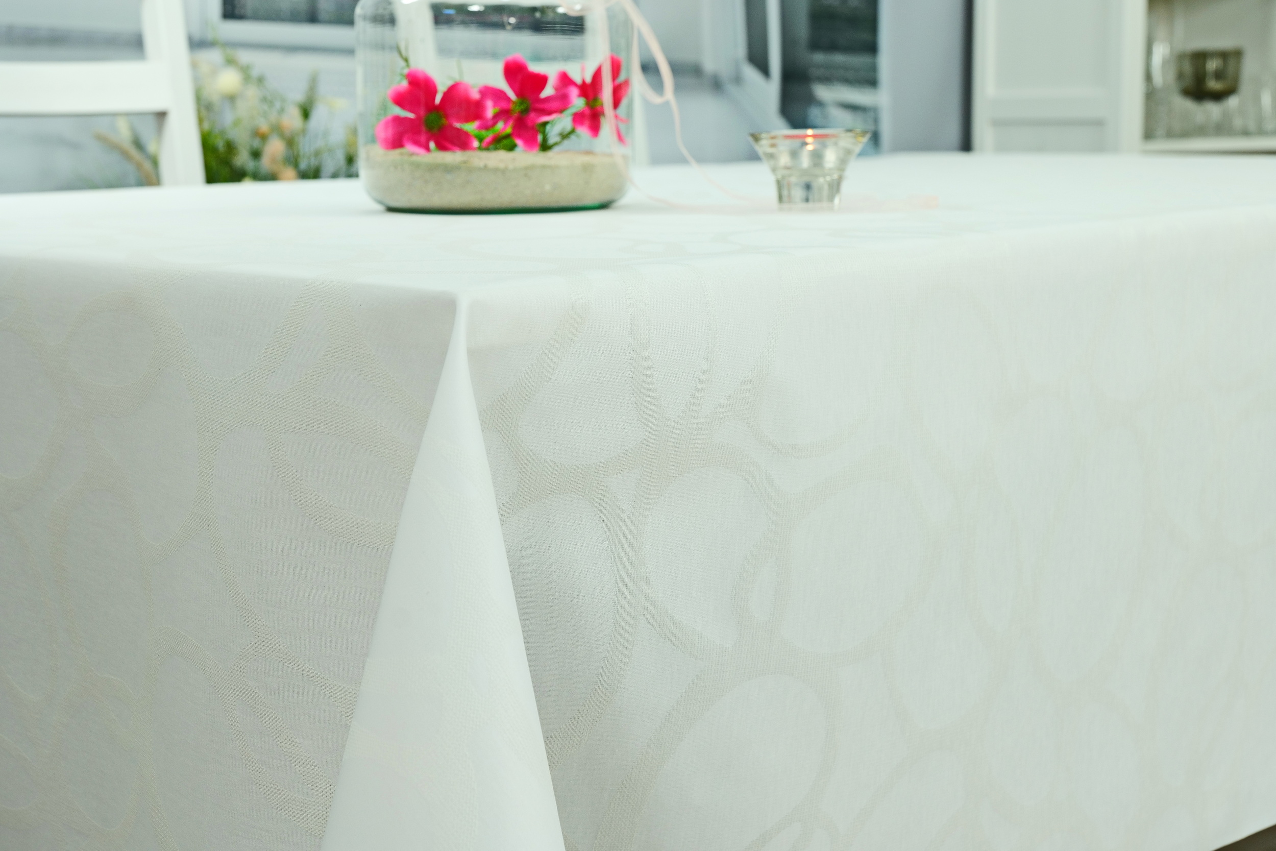 Abwaschbare Tischdecke Weiß einfarbig mit Muster Gröna ab 80x80 cm - 138x138 cm QUADRATISCH