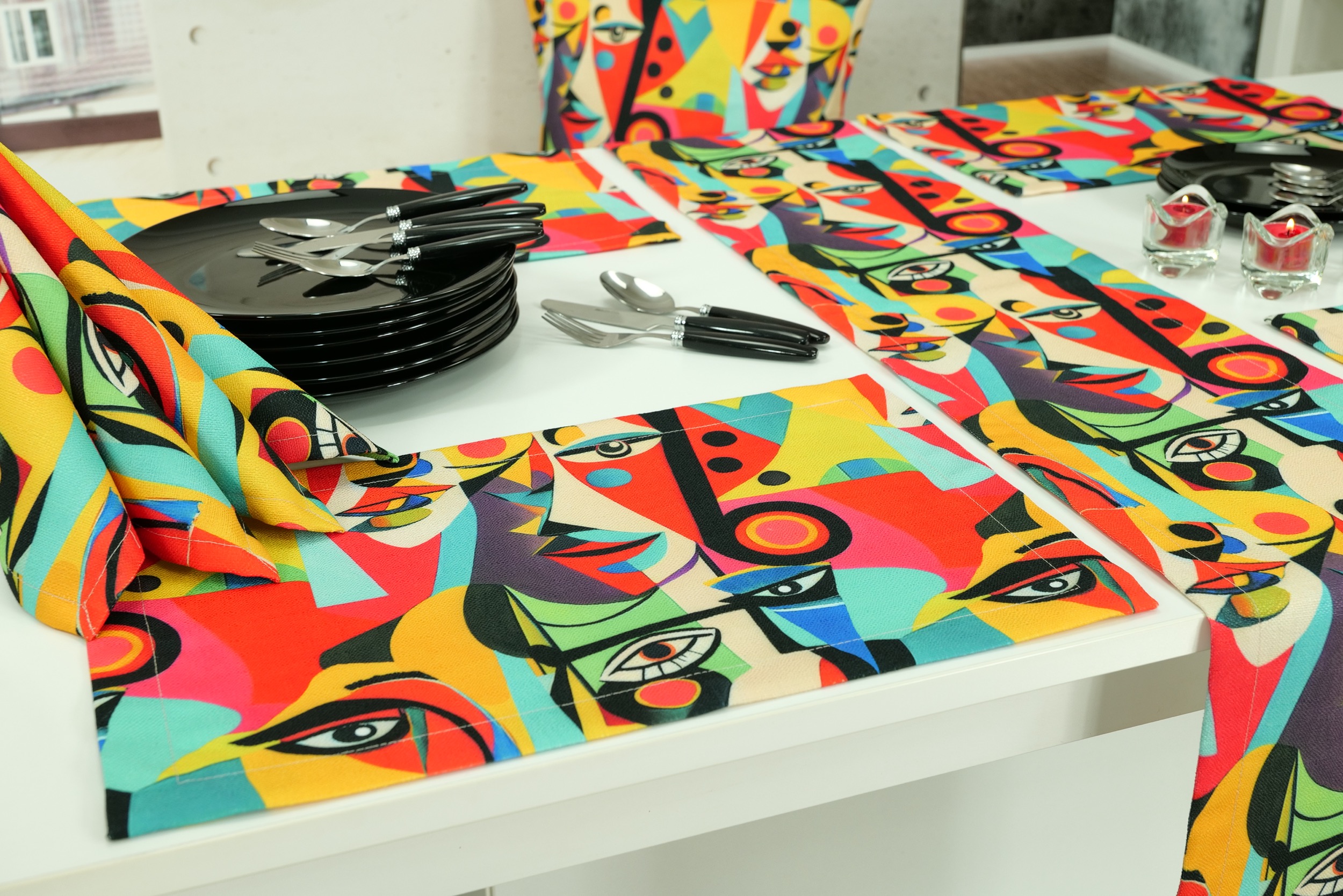 Garten Tischsets fleckgeschützt grafische Muster Picasso Größe 30x48 cm Platzset