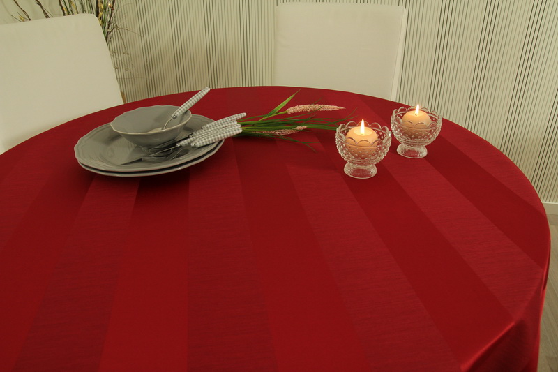 Tischdecke Rubinrot seidig glänzend Streifen Breite 120 cm OVAL