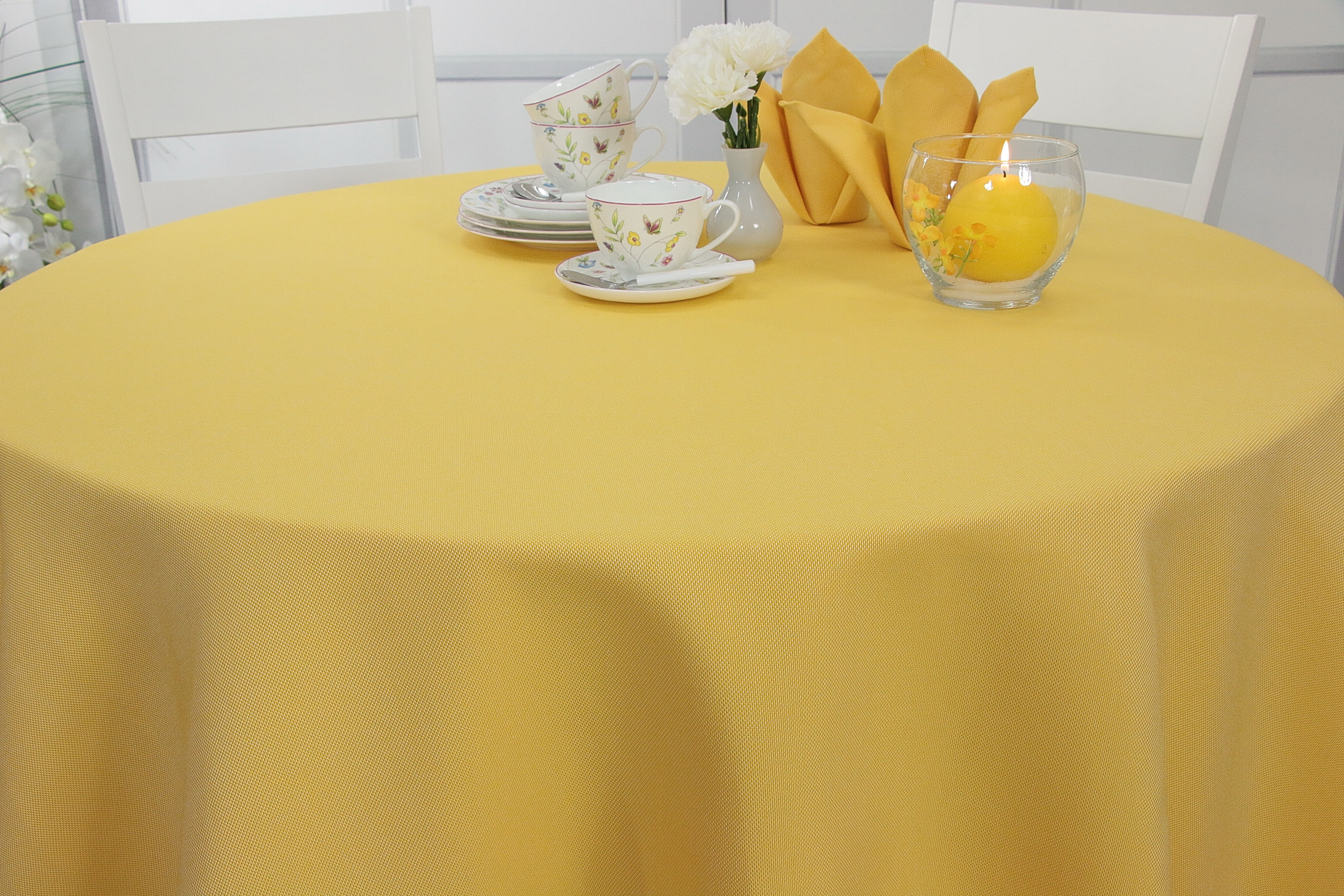 Tischdecke mit Fleckschutz Gelb uni Liberas ab 80 cm bis 200 cm RUND