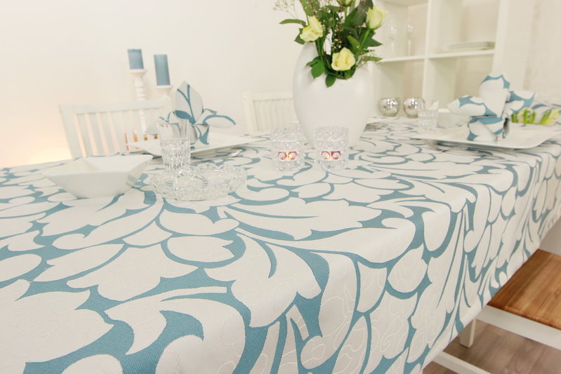Tischwäsche Queens Azurblau Muster Breite 120 cm
