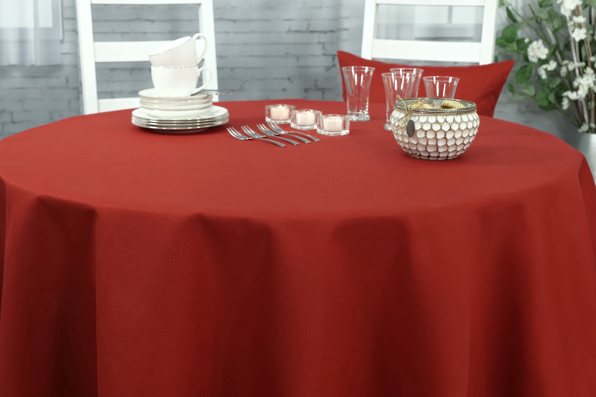 Tischdecke mit Fleckschutz  Evita Rot Uni ab 80 cm bis 200 cm RUND