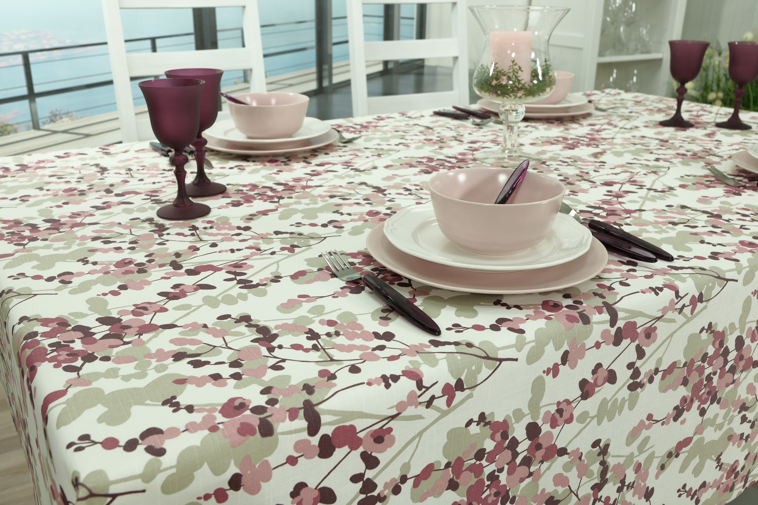 Abwaschbare Tischdecke Creme Altrosa Blüten Petalos Breite 110 cm