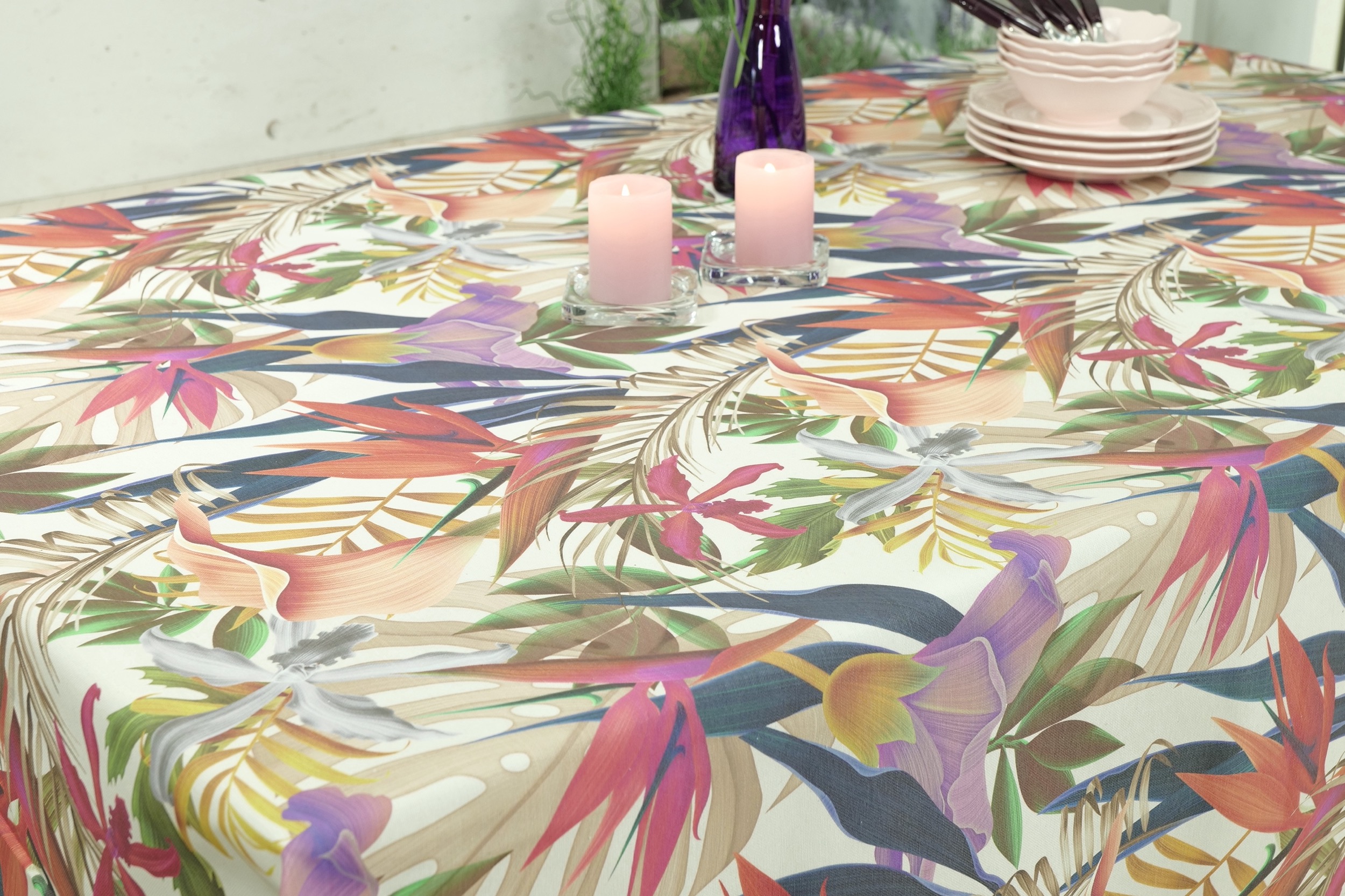 Tischdecke abwaschbar Muster tropische Pflanzen Paradiso Breite 100 cm