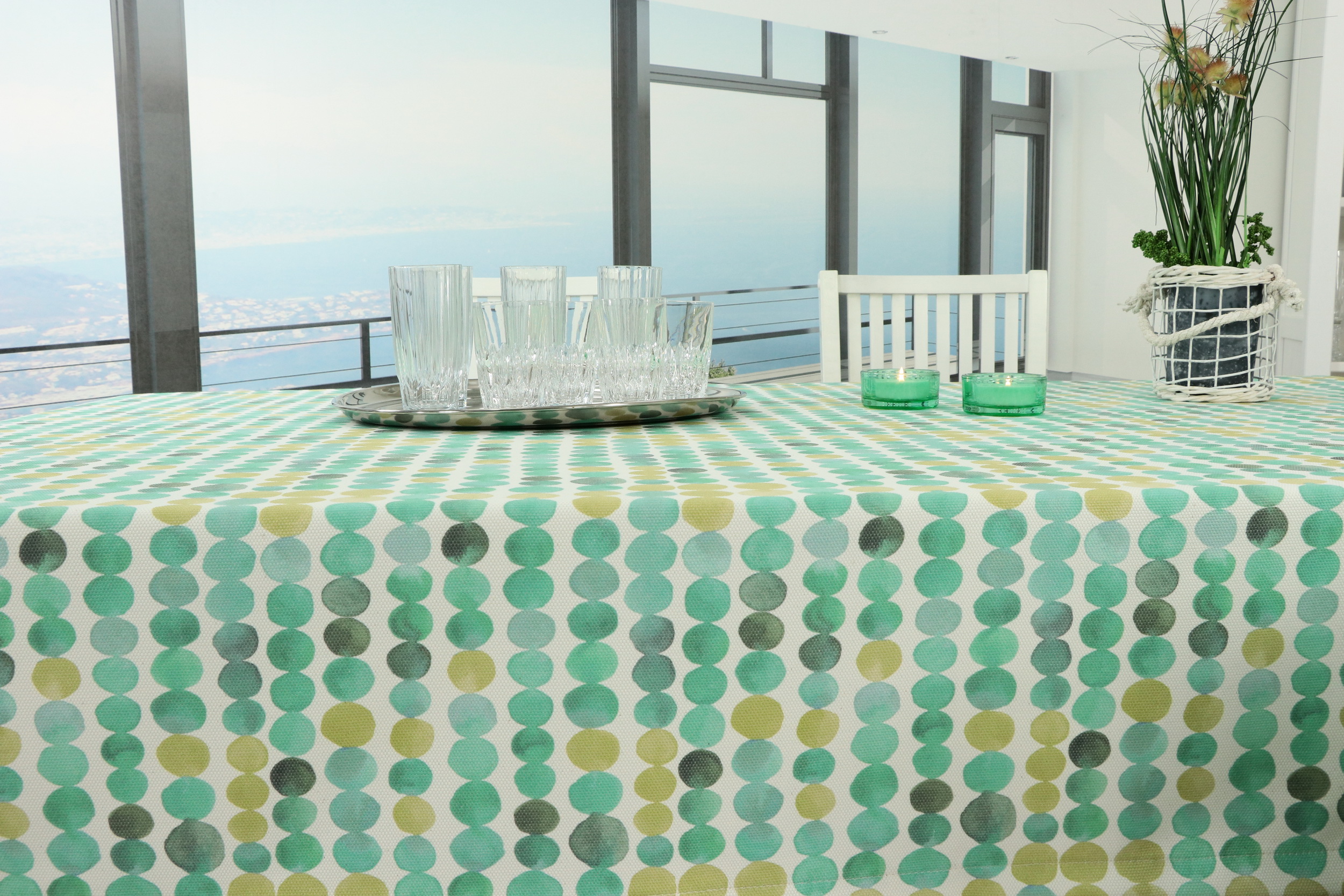 Garten Tischdecke mit Fleckschutz Perl Grün Punkte Breite 160 cm