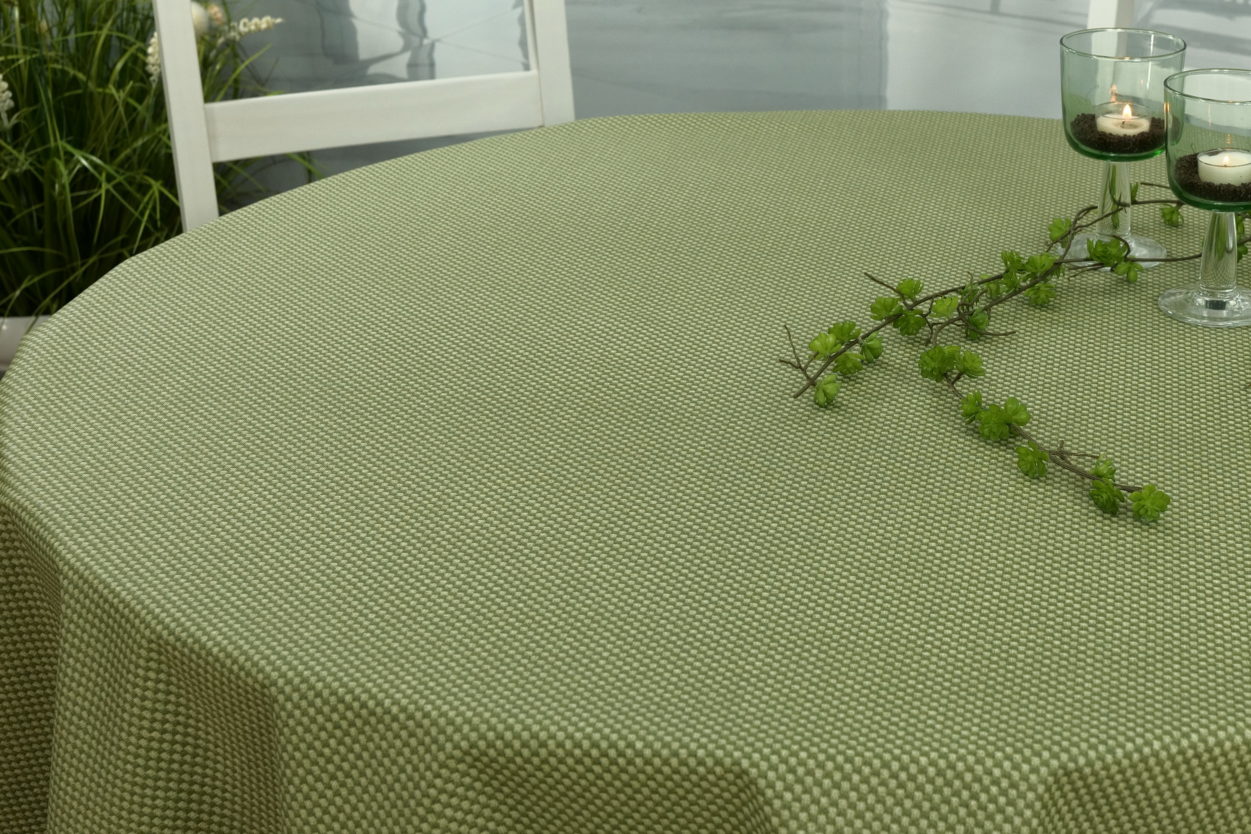 Abwaschbare Anti Rutsch Tischdecke Grün gemustert Peculiari Breite 110 cm OVAL