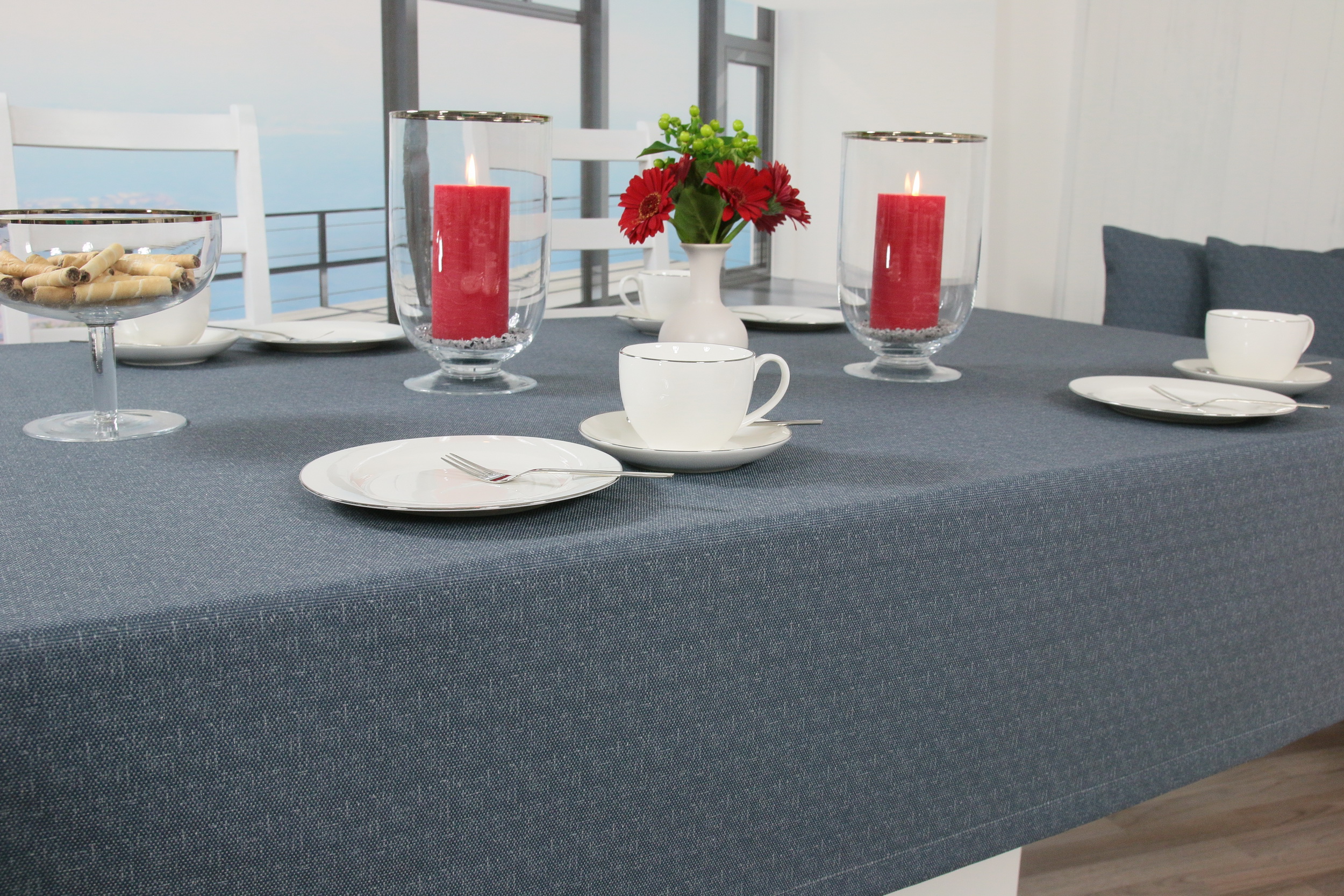 Tischdecke mit Fleckschutz Blau Grau uni Venezia Breite 160 cm