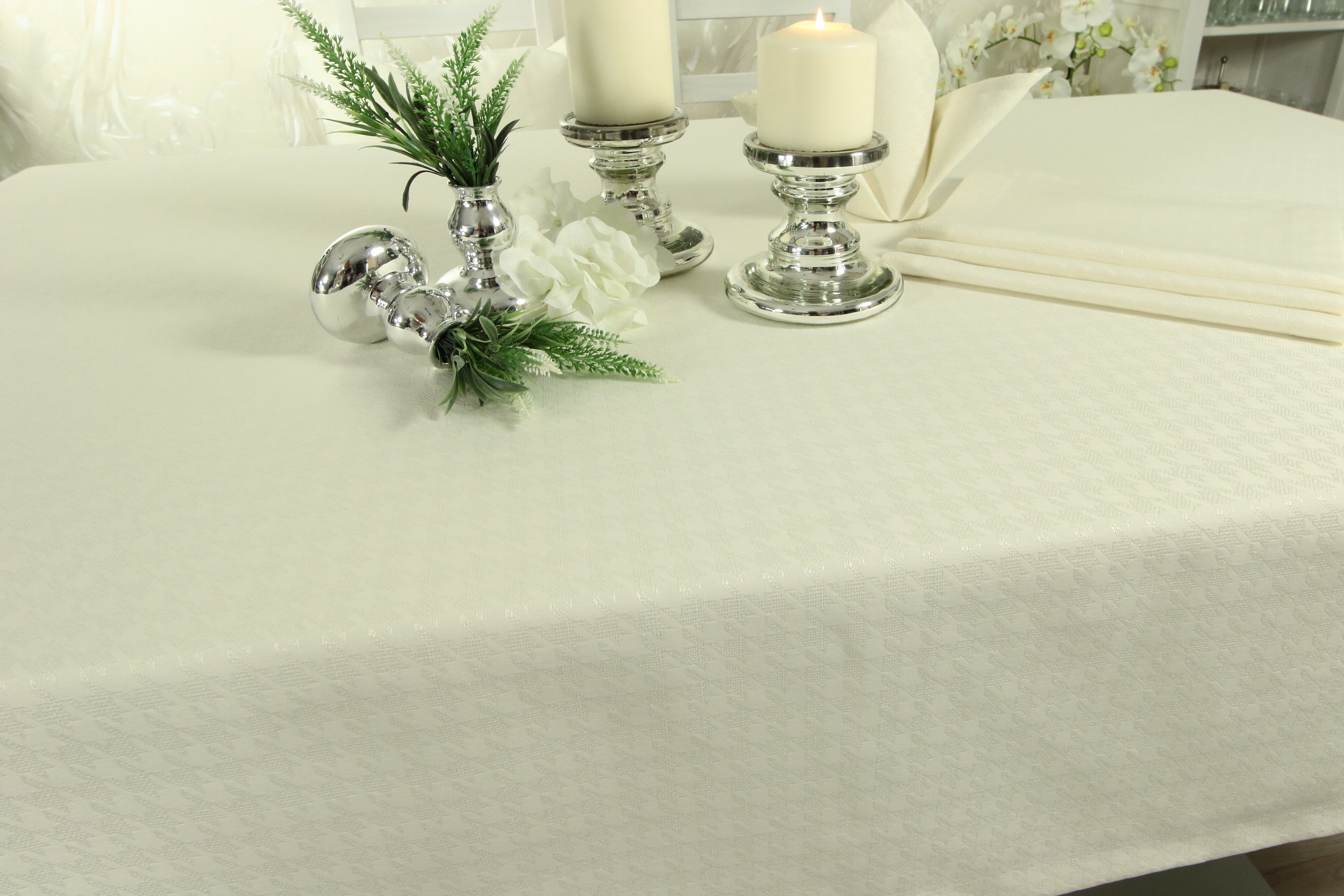 Tischdecke mit Fleckschutz Evita Perlcreme Muster Breite 140 cm