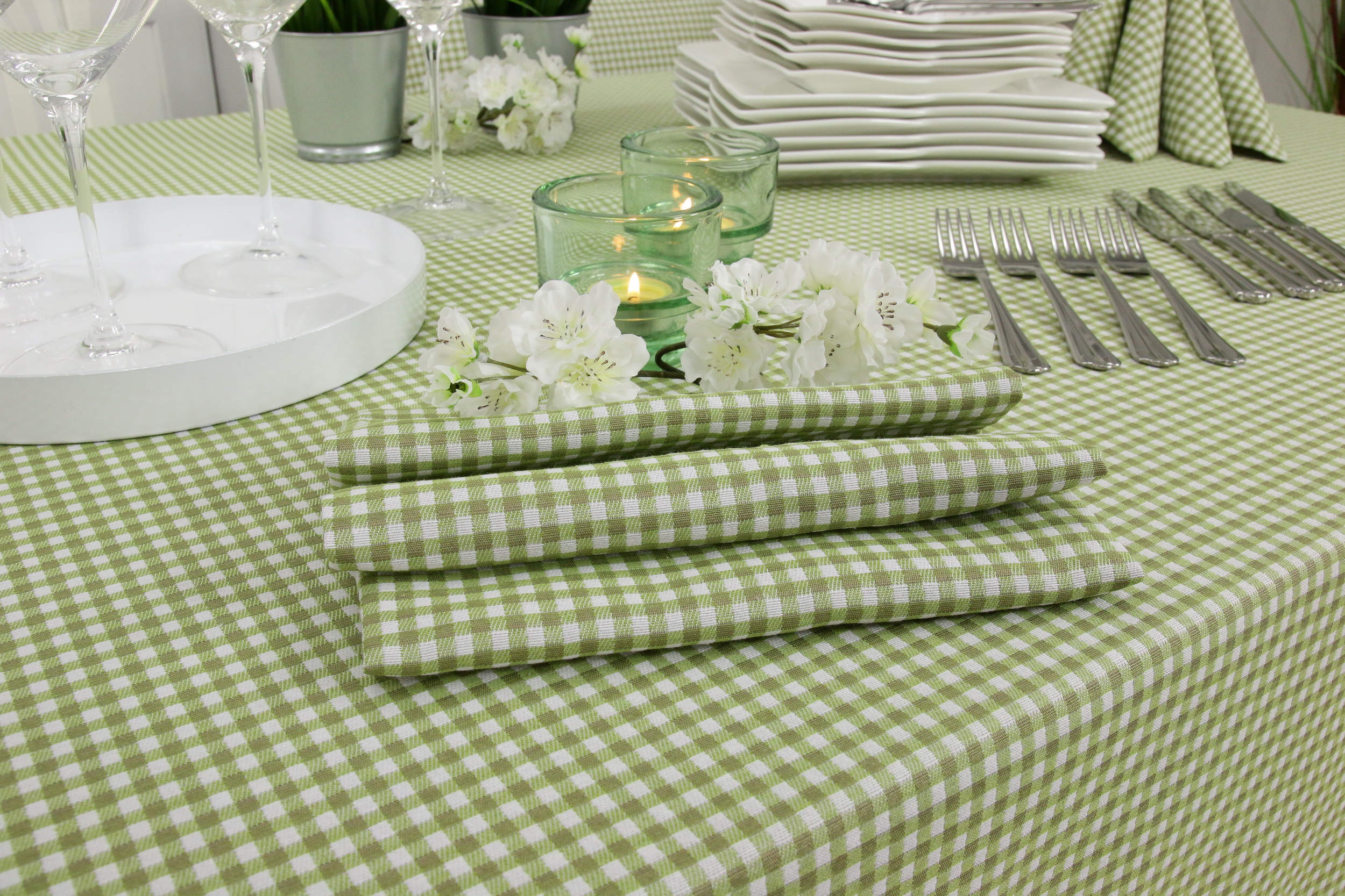 Tischdecke Bauernkaro Grün Breite 180 cm
