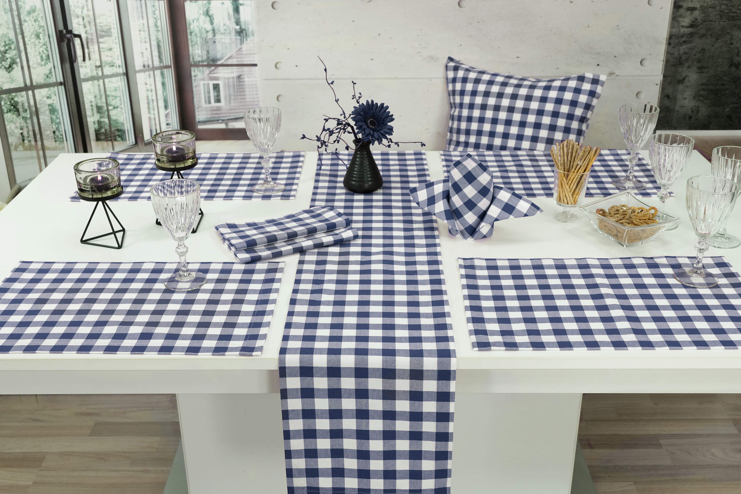 Karierte Tischläufer Blau Weiß Cuadros Breite 40 cm