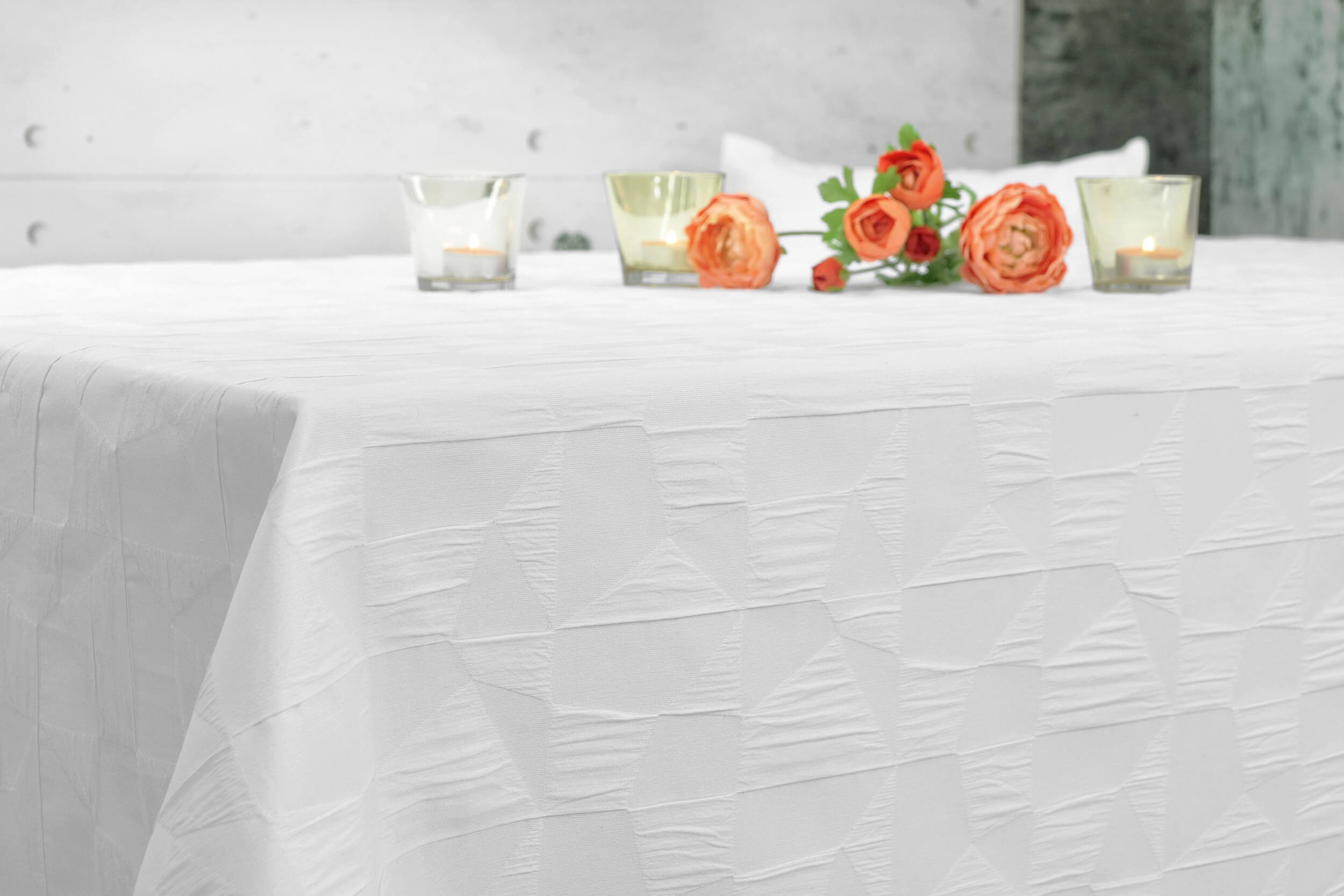 Recycled Tischdecke Weiß einfarbig mit Muster Loft Breite 150 cm