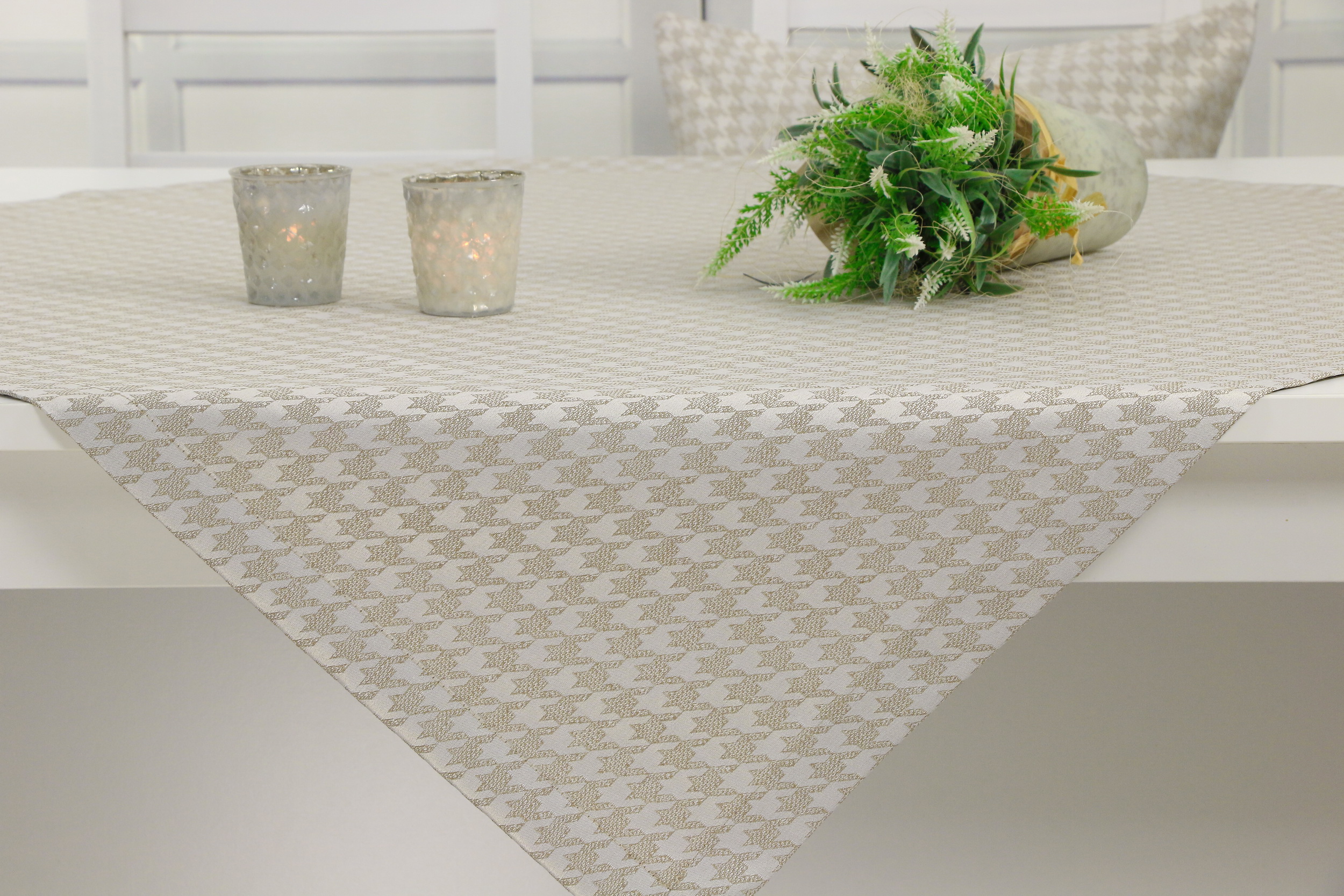 Tischdecke mit Fleckschutz Evita Perlsand Muster ab 80x80 cm - 200x200 cm QUADRATISCH