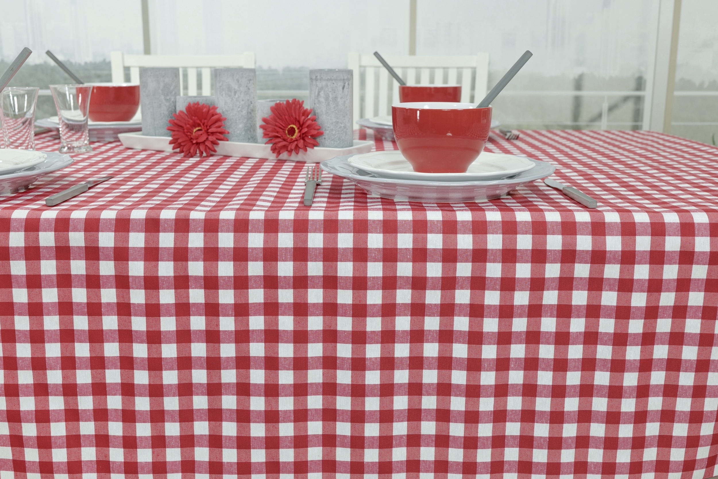 Tischdecke abwaschbar Karo Rot Weiß Bavaria Breite 90 cm