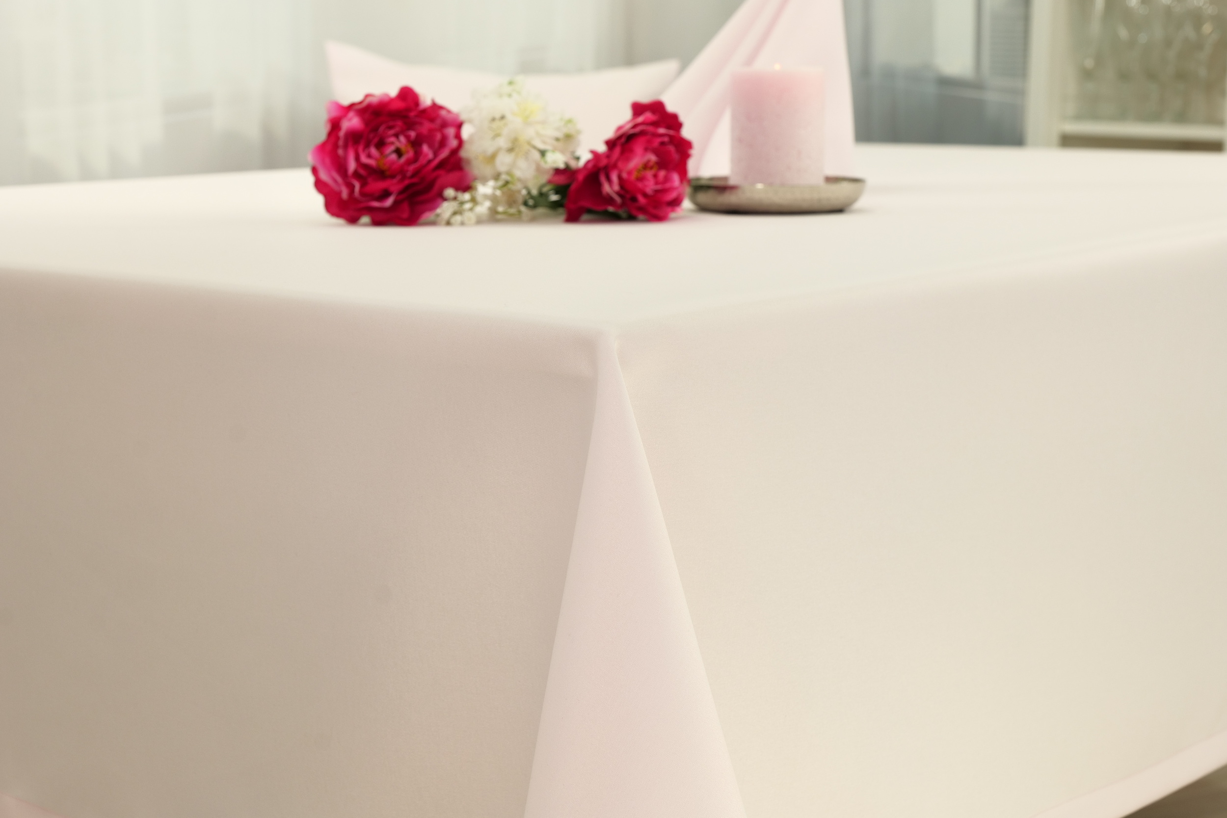 Damast Tischdecke mit Fleckschutz Hellrosa Uni Breite 110 cm