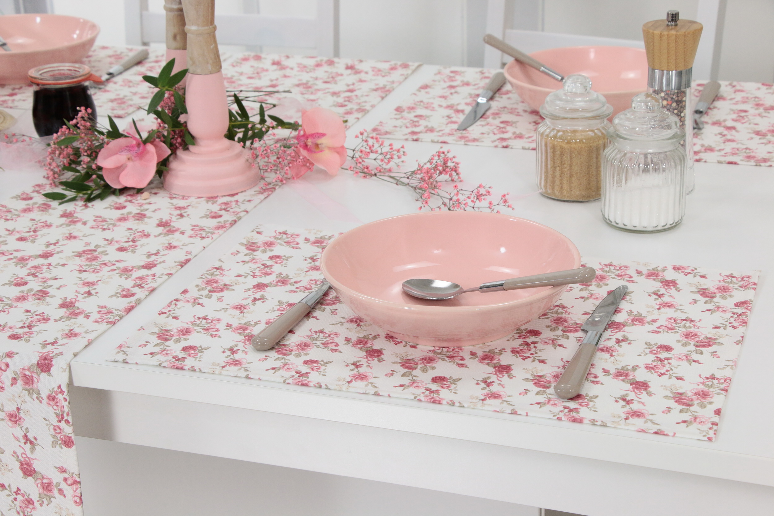 Tischset abwaschbar Weiß Rosa Taupe Rose Größe 30x48 cm Platzset