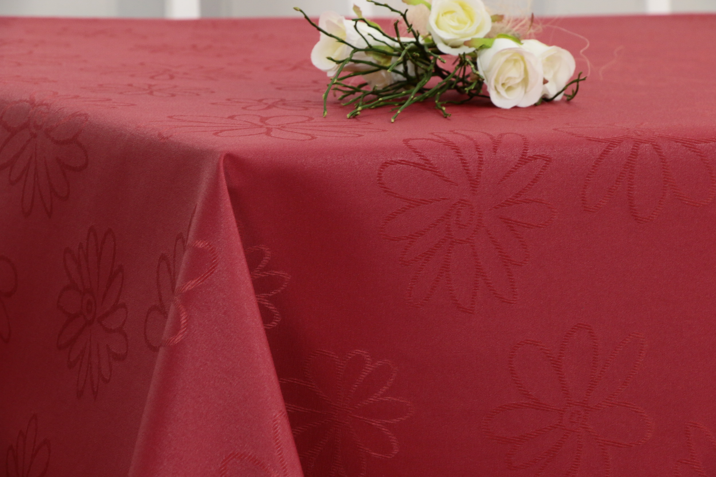 Tischdecke abwaschbar Rot Blumenmuster Mari ab 80x80 cm - 138x138 cm QUADRATISCH