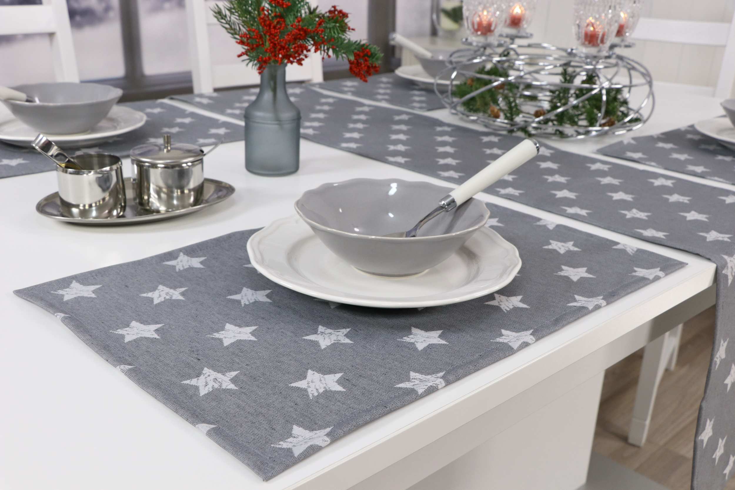 Abwaschbare Tischsets Sternentanz Grau Größe 32x42 cm