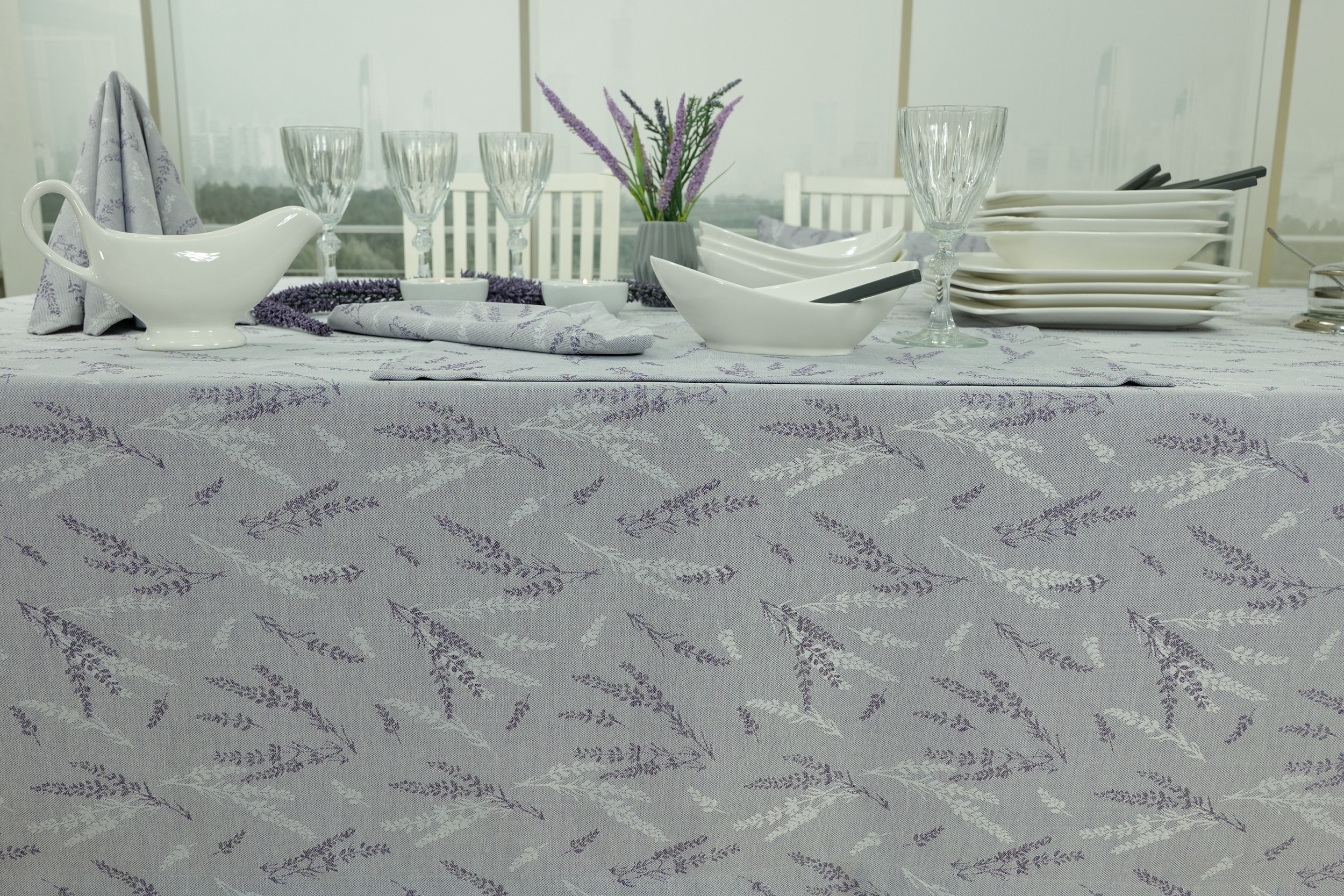 Tischdecke mit Fleckschutz Hellgrau Violett Lavendel Breite 90 cm