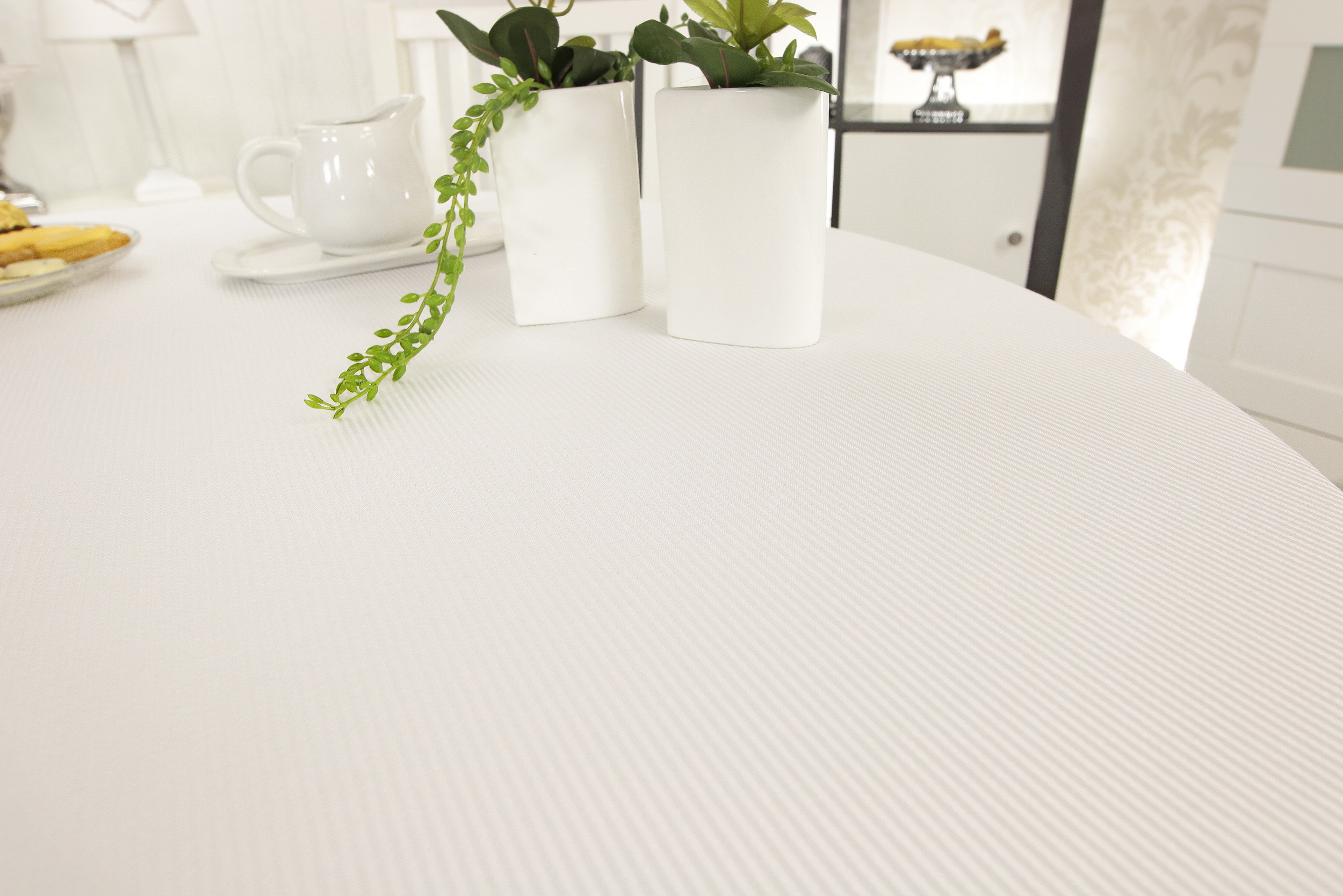 Ovale Damast Tischdecke Weiß gestreift SCIDA Breite 110 cm